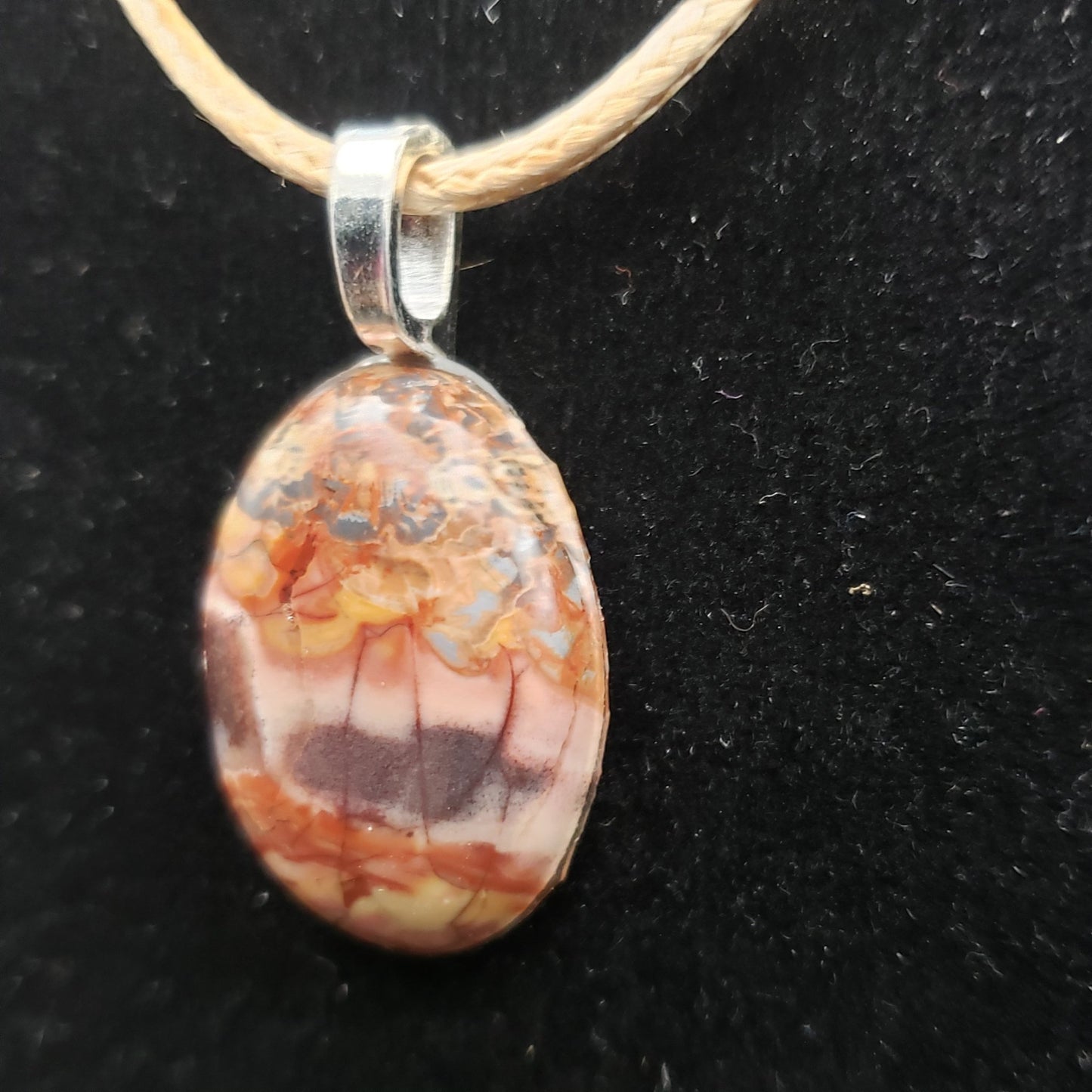 Brown Banded Jasper Agate 1" Oval Stone Pendant Necklace Jewelry 18" Gold Cord (CJ00044) Simply CBD LLC