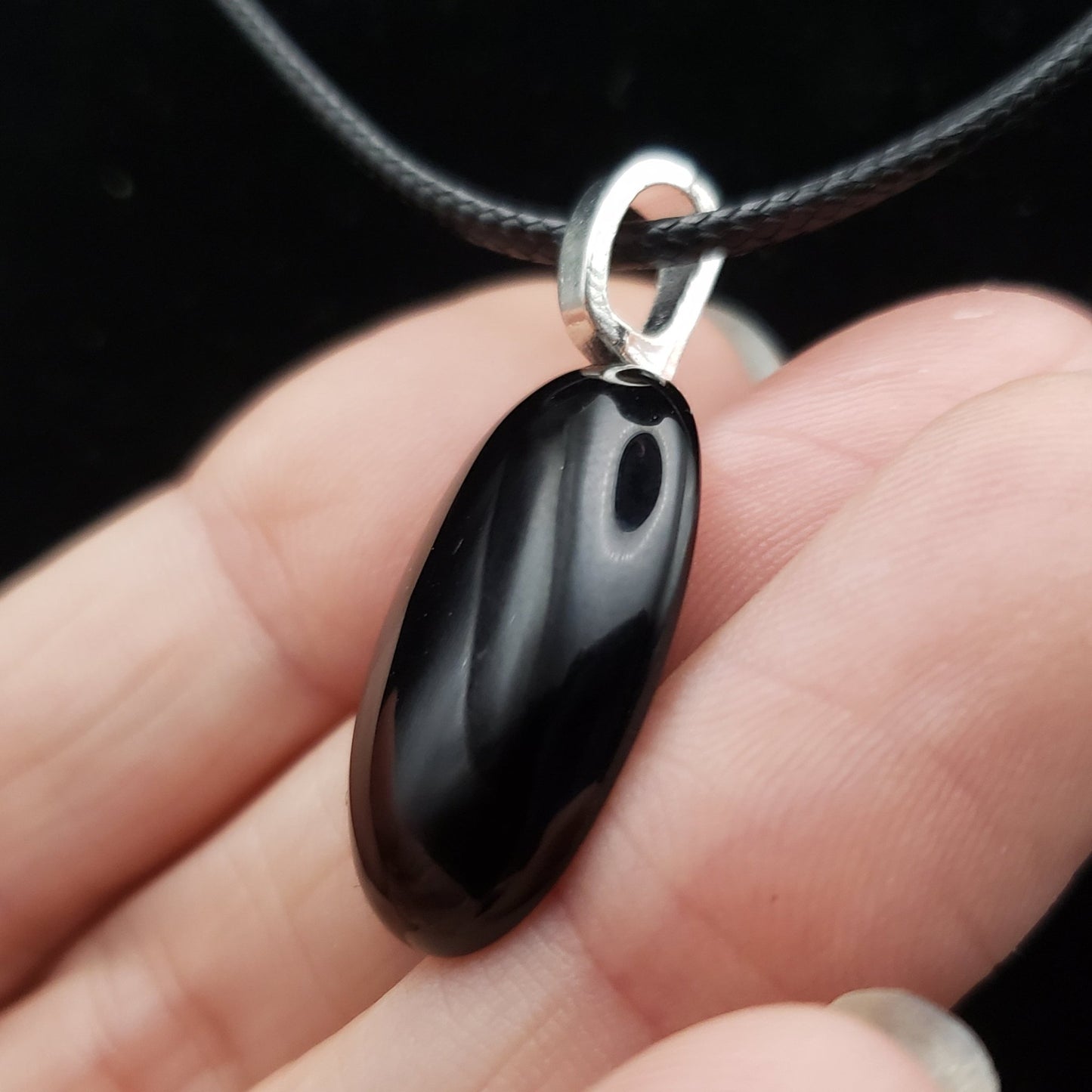 Black Onyx Crystal 1" Oval Natural Stone Pendant Necklace 20" Black Cord (CJ00035) Simply CBD LLC