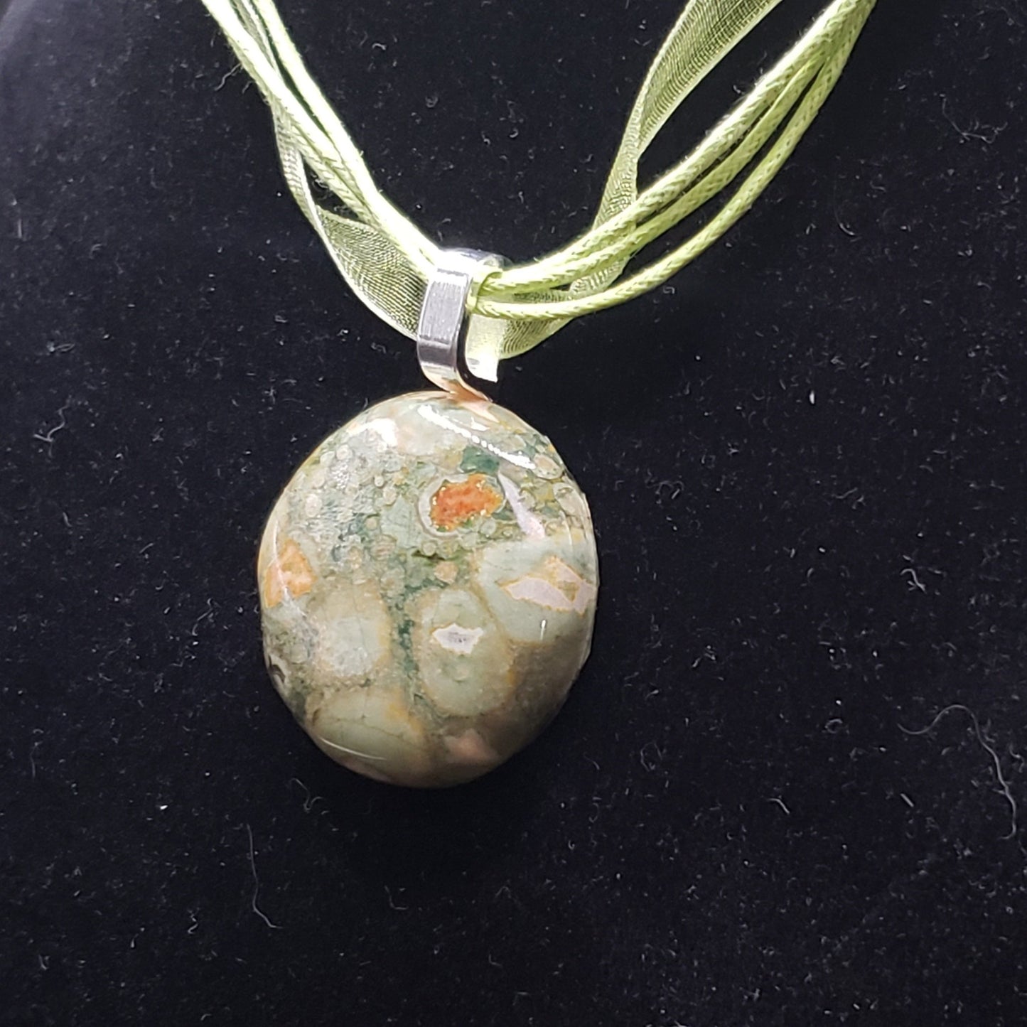 Breciated Jasper Crystal 1 1/4" Round Natural Stone Pendant Necklace 16" cord ribbon (CJ00047) Simply CBD LLC