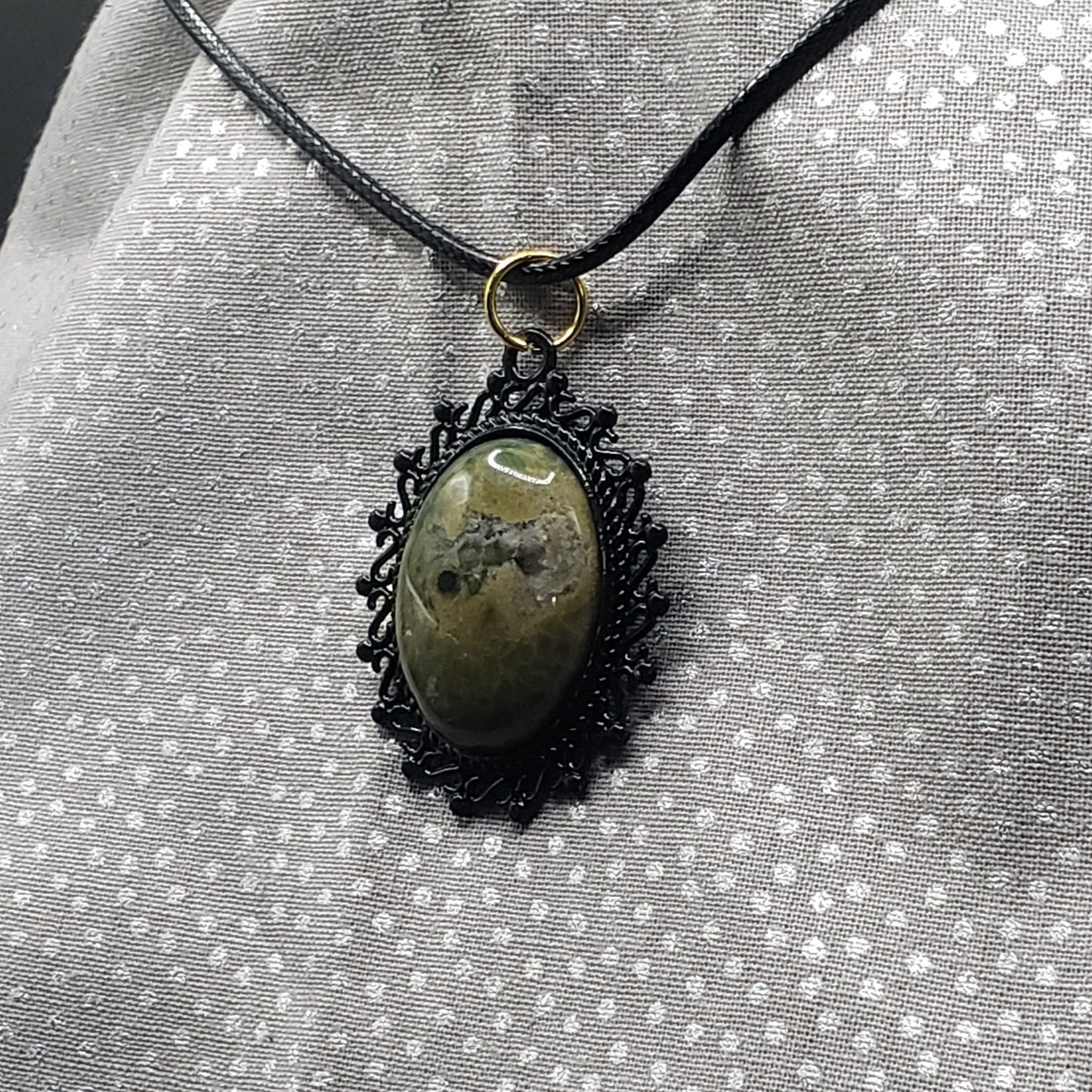 Ocean Jasper Crystal 1" Oval Natural Polished Stone Pendant Necklace (CJ00001) Simply CBD LLC