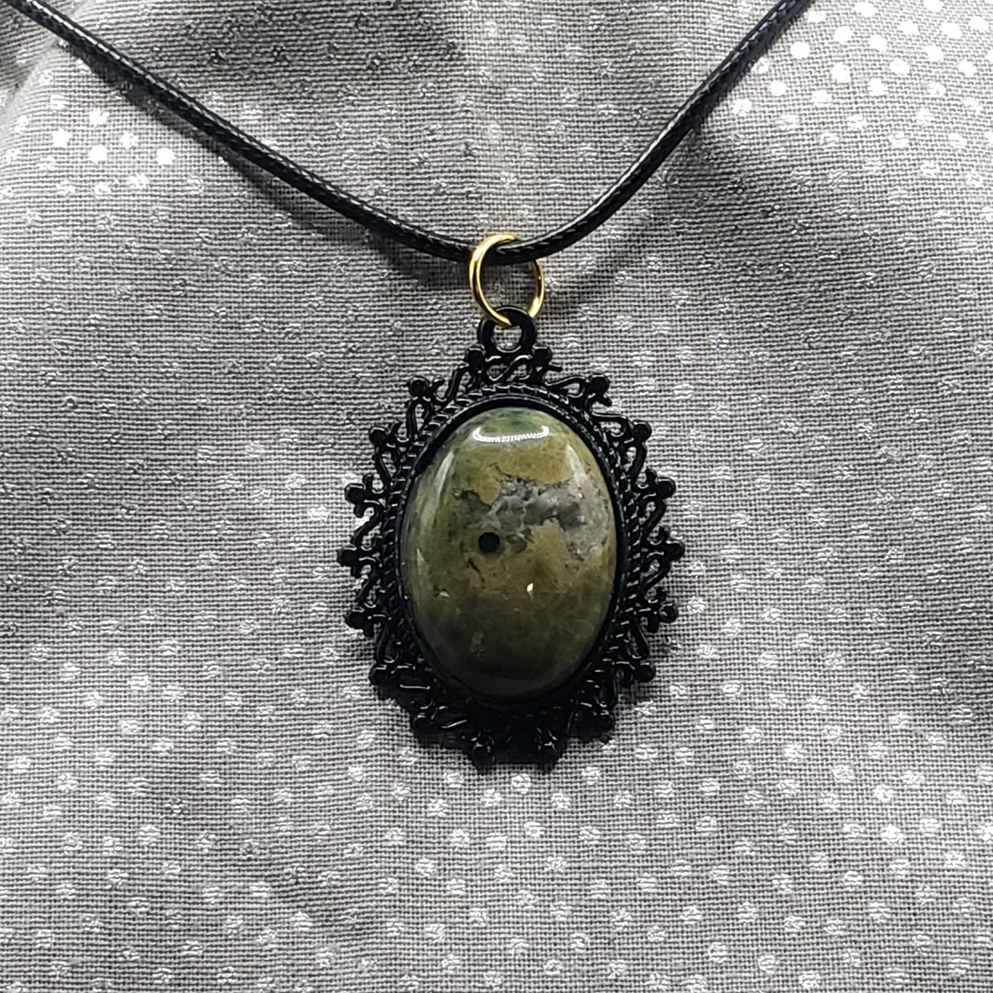 Ocean Jasper Crystal 1" Oval Natural Polished Stone Pendant Necklace (CJ00001) Simply CBD LLC
