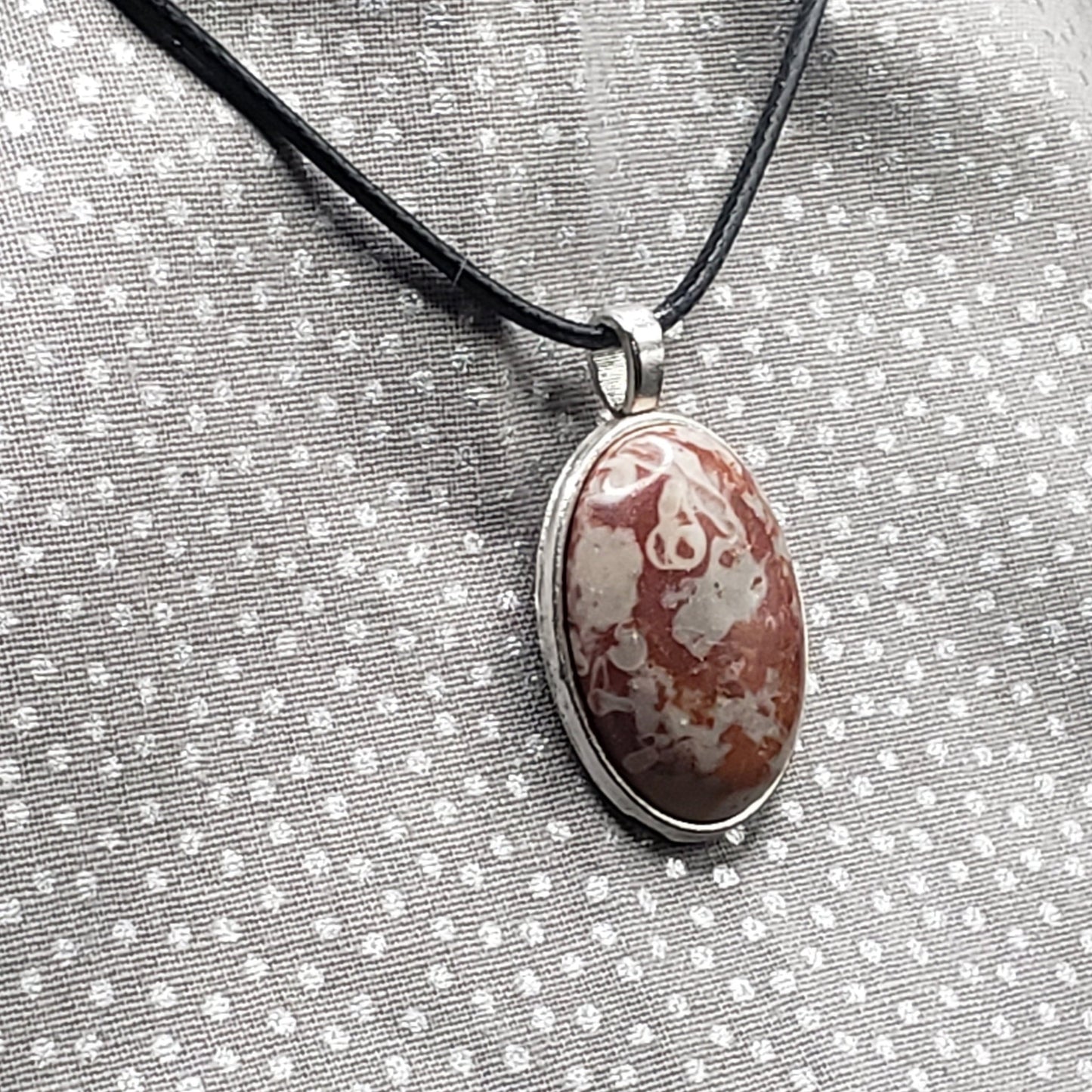 Orange/Gray Jasper Agate 1" Oval Stone Pendant Necklace Jewelry 20" black cord (CJ00018) Simply CBD LLC