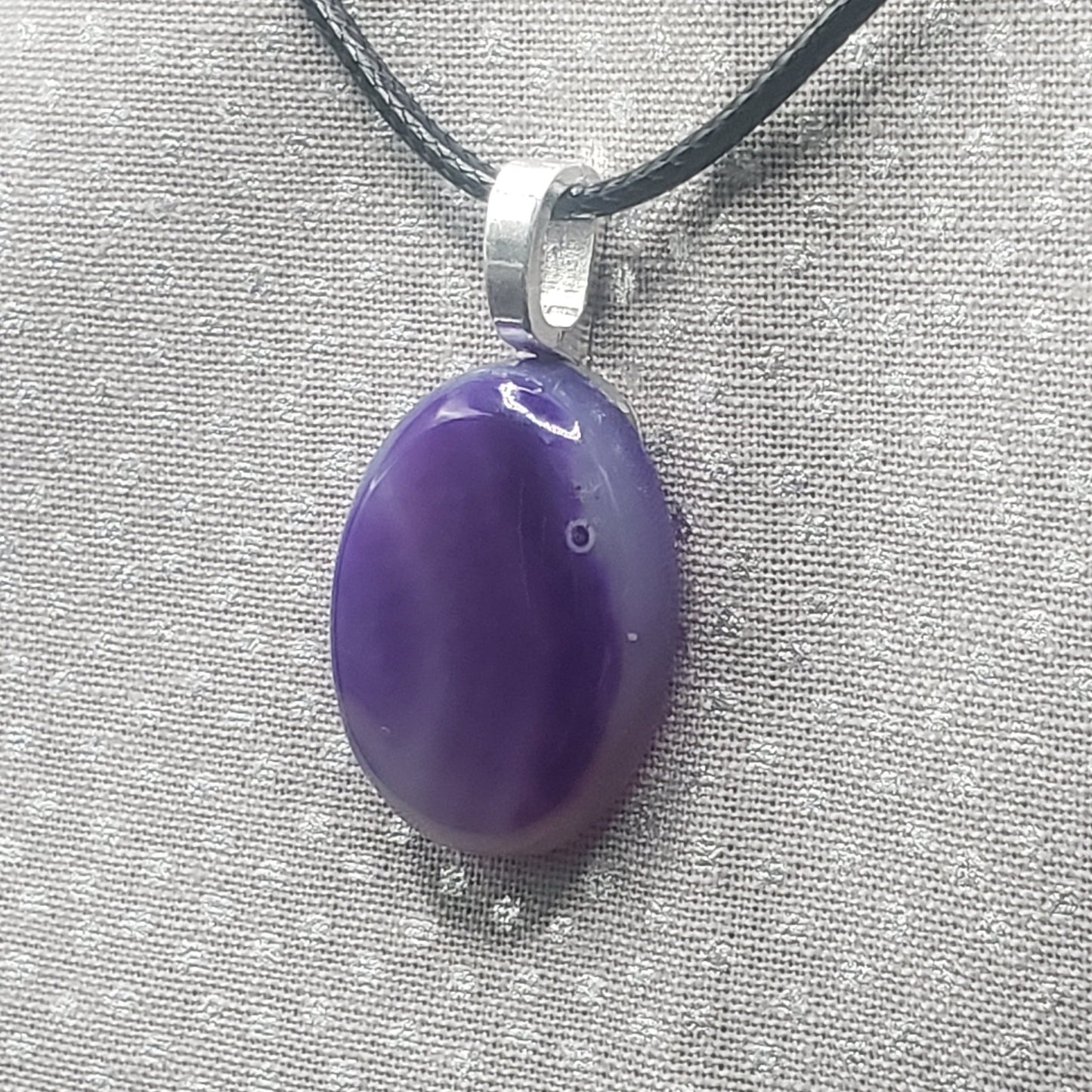 Amethyst Crystal 7/8" Oval Natural Stone Pendant Necklace 20" Black Cord (CJ00026) Simply CBD LLC