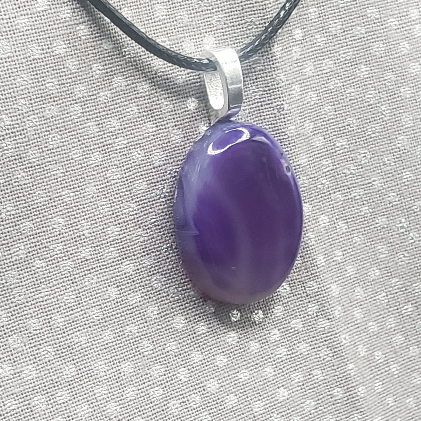 Amethyst Crystal 7/8" Oval Natural Stone Pendant Necklace 20" Black Cord (CJ00026) Simply CBD LLC