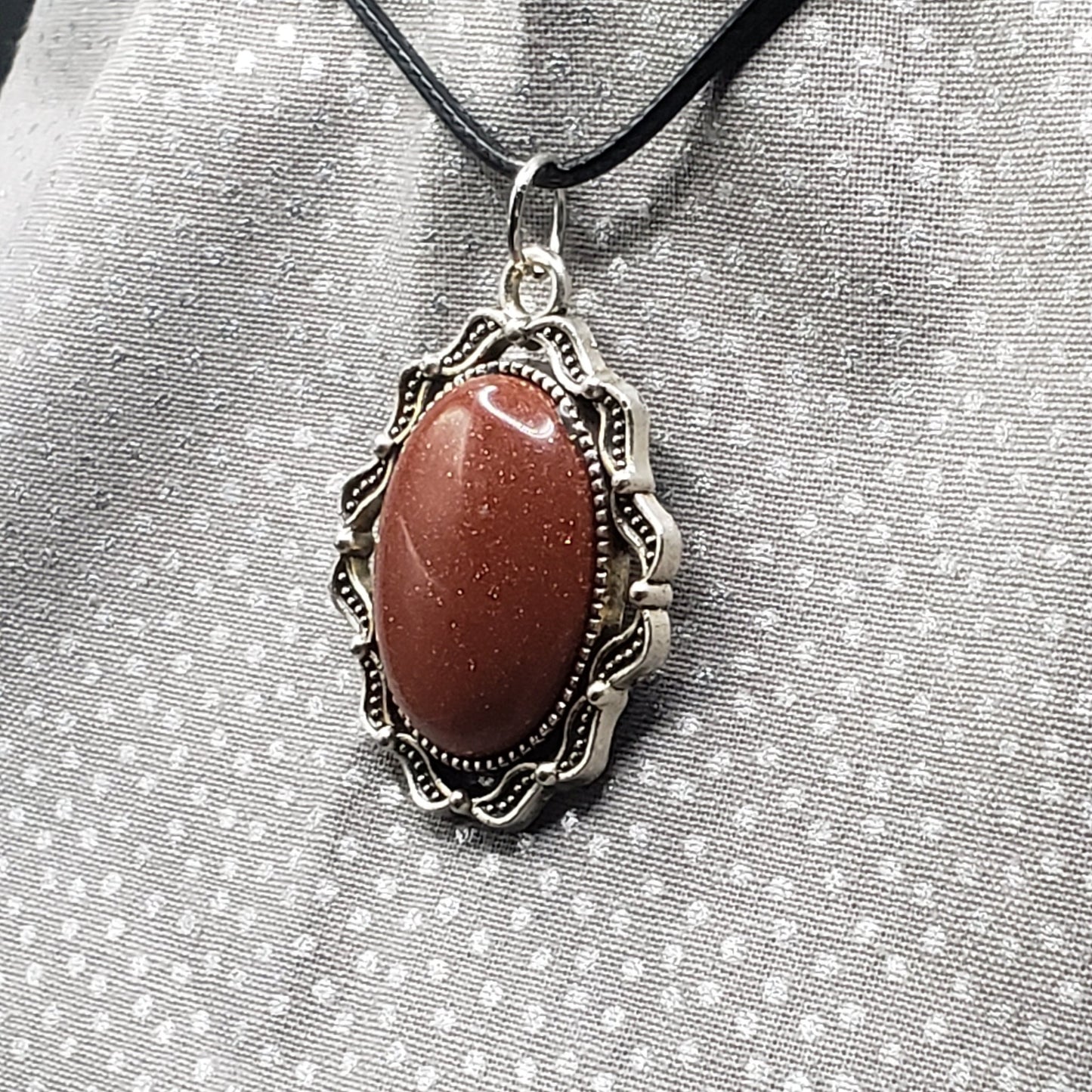 Sandstone Earth Element 1" Oval Stone Pendant Necklace Jewelry 20" black cord (CJ00030) Simply CBD LLC