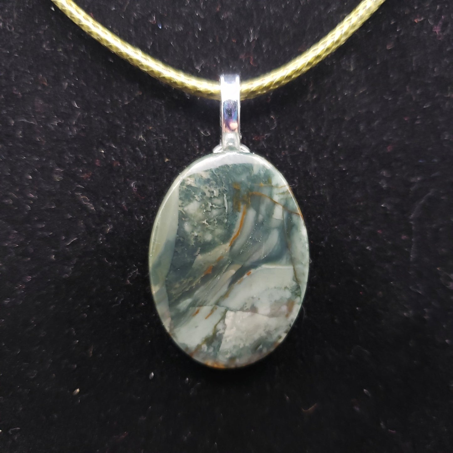 Green Marble Agate 1 1/8" Oval Stone Pendant Necklace 18" Green Cord Jewelry (CJ00041) Simply CBD LLC