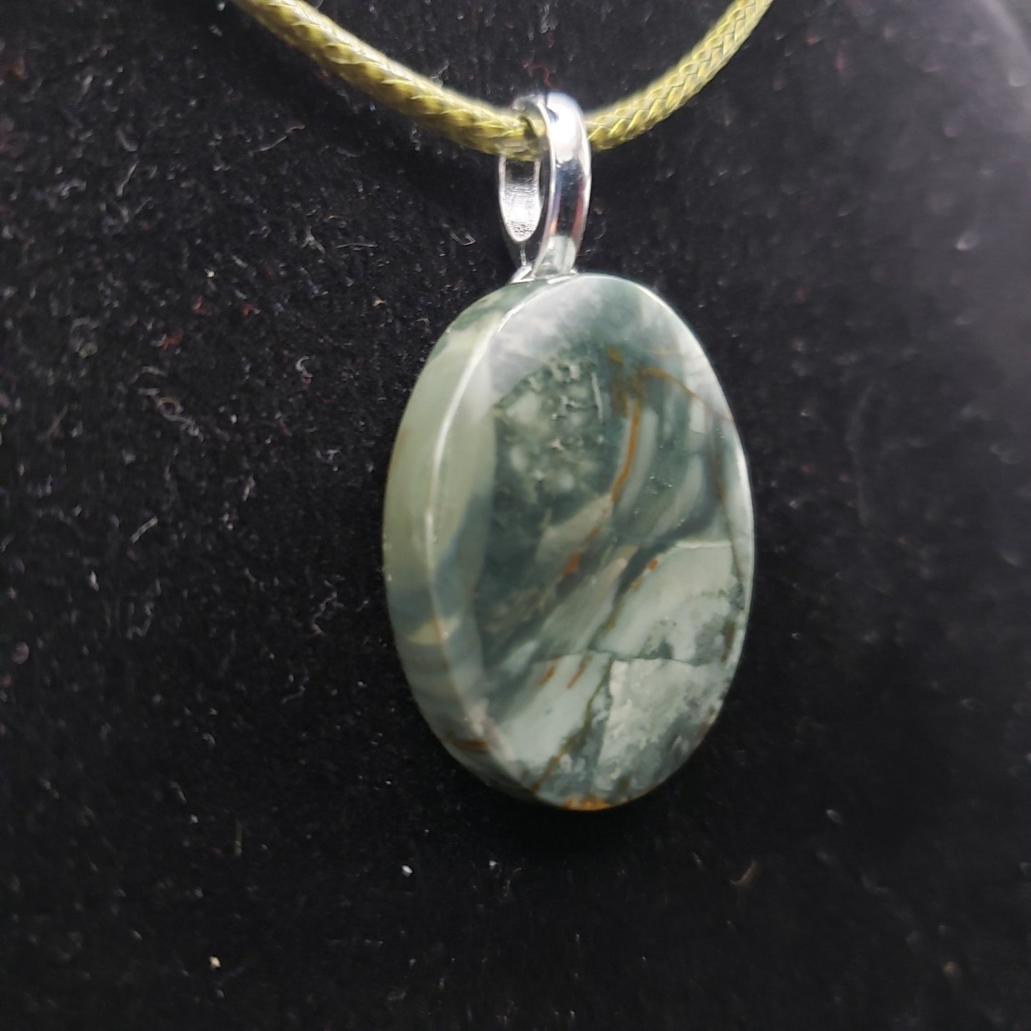 Green Marble Agate 1 1/8" Oval Stone Pendant Necklace 18" Green Cord Jewelry (CJ00041) Simply CBD LLC