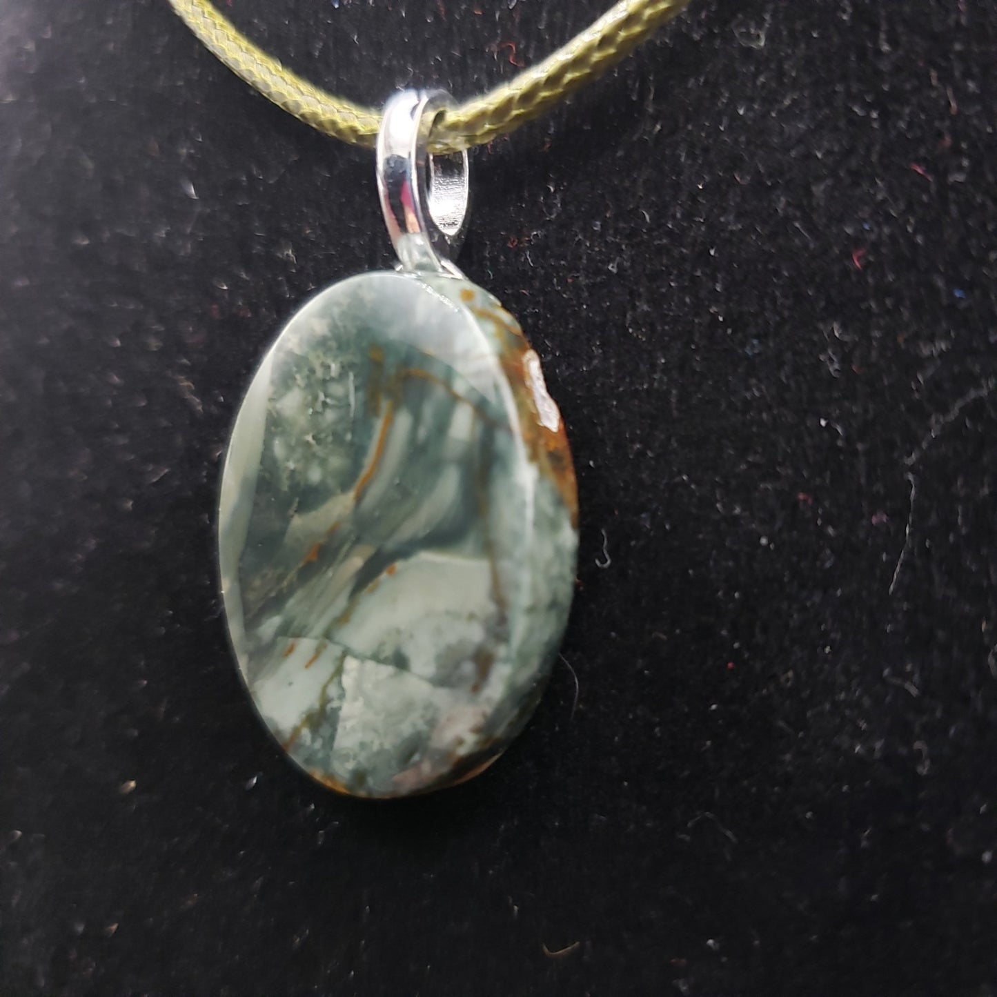 Green Marble Agate 1 1/8" Oval Stone Pendant Necklace 18" Green Cord Jewelry (CJ00041) Simply CBD LLC