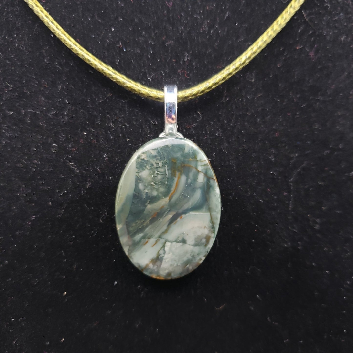 Green Marble Agate 1 1/8" Oval Stone Pendant Necklace 18" Green Cord Jewelry (CJ00041) Simply CBD LLC