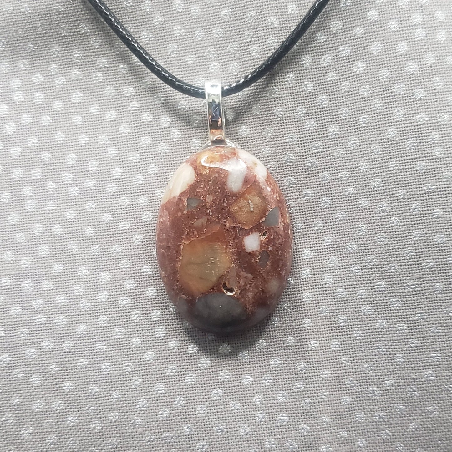 Spotted Jasper Crystal 1 1/4" Oval Natural Stone Pendant Necklace (CJ00032) Simply CBD LLC