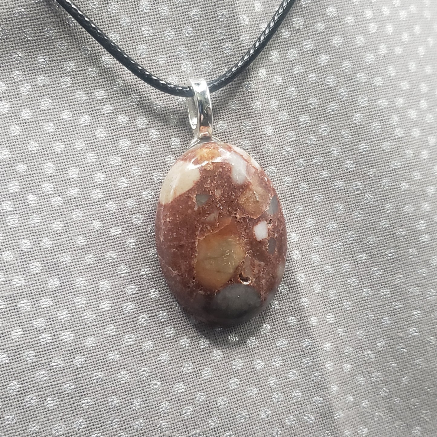 Spotted Jasper Crystal 1 1/4" Oval Natural Stone Pendant Necklace (CJ00032) Simply CBD LLC