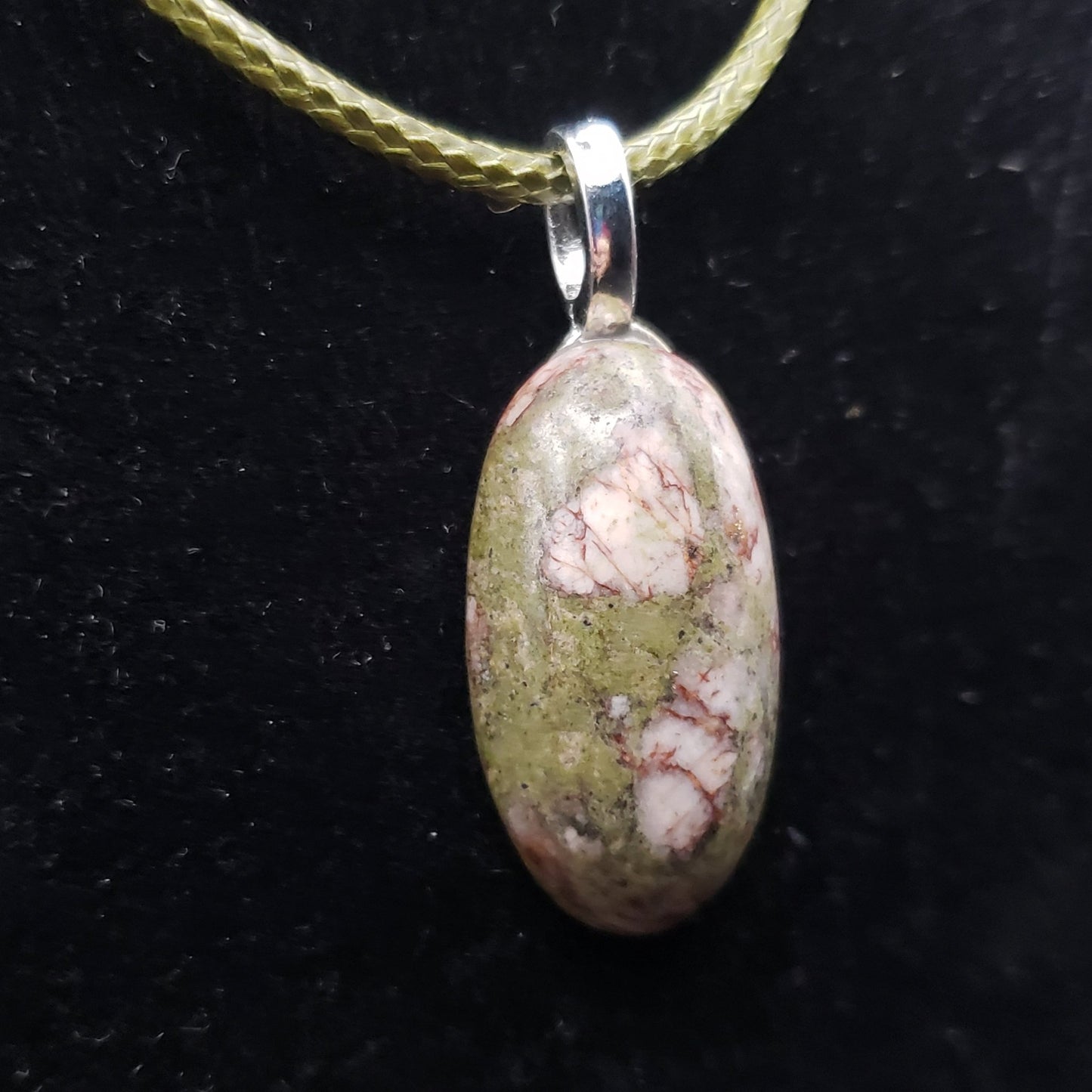 Green White Jasper 1 1/4" Oval Stone Agate Pendant Necklace 18" green cord (CJ00031) Simply CBD LLC