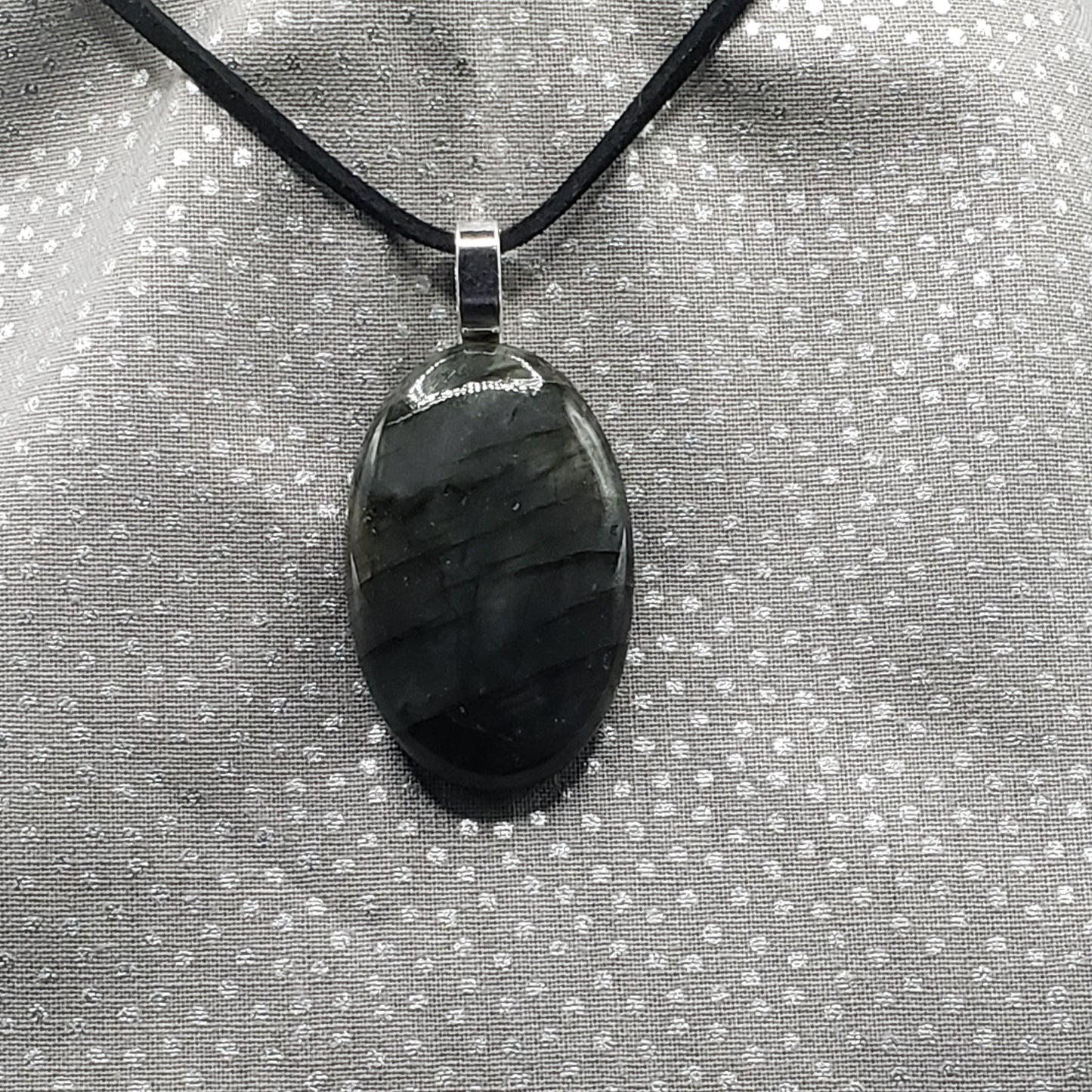 Labradorite Crystal 1 1/2" Oval Natural Stone Pendant Necklace Amulet 16" cord (CJ00050) Simply CBD LLC