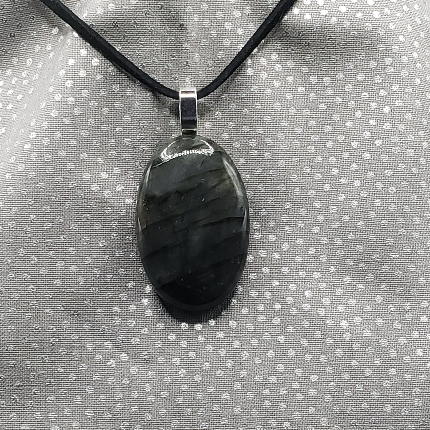 Labradorite Crystal 1 1/2" Oval Natural Stone Pendant Necklace Amulet 16" cord (CJ00050) Simply CBD LLC