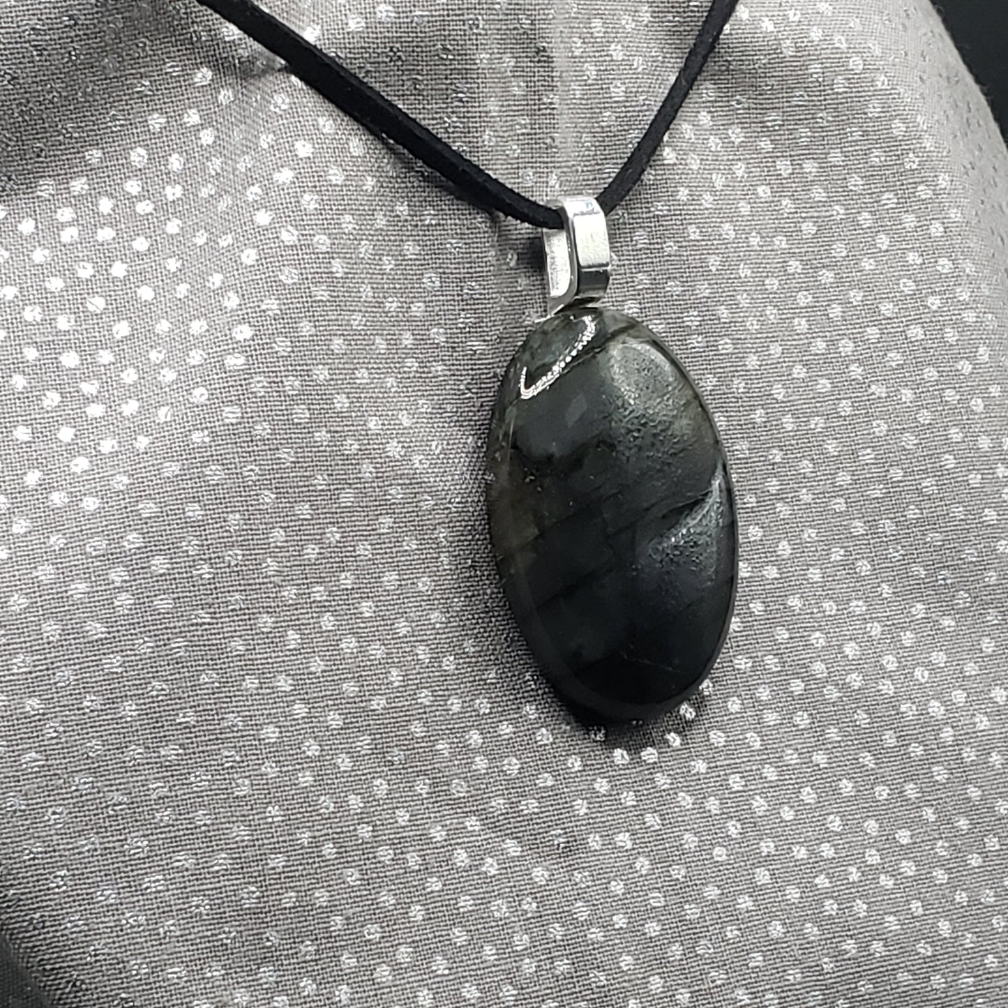 Labradorite Crystal 1 1/2" Oval Natural Stone Pendant Necklace Amulet 16" cord (CJ00050) Simply CBD LLC