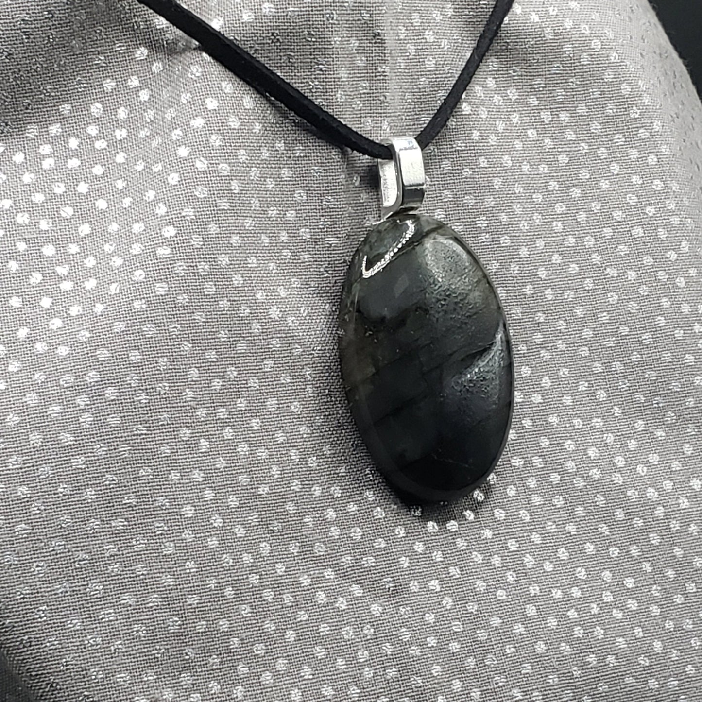 Labradorite Crystal 1 1/2" Oval Natural Stone Pendant Necklace Amulet 16" cord (CJ00050) Simply CBD LLC
