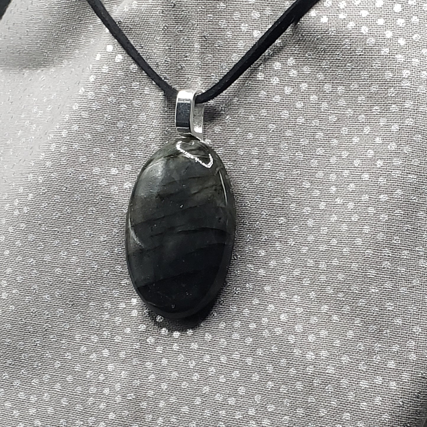 Labradorite Crystal 1 1/2" Oval Natural Stone Pendant Necklace Amulet 16" cord (CJ00050) Simply CBD LLC