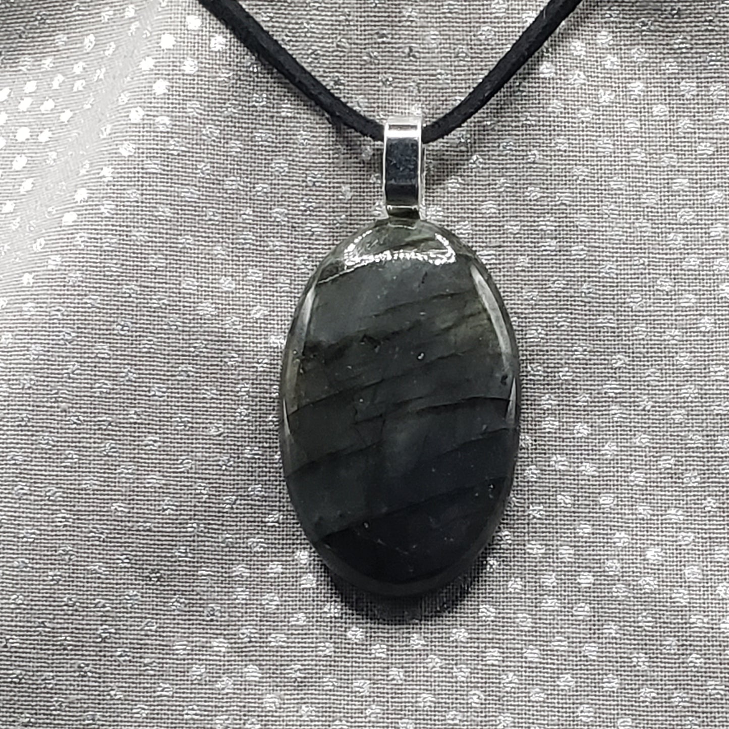 Labradorite Crystal 1 1/2" Oval Natural Stone Pendant Necklace Amulet 16" cord (CJ00050) Simply CBD LLC