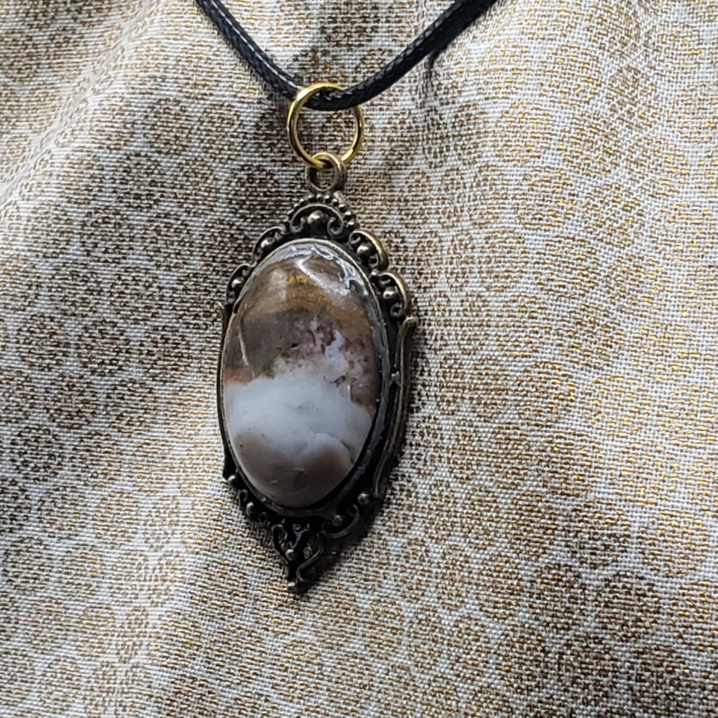 Brown Ocean Jasper Crystal 1" Oval Natural Polished Stone Pendant 20" black cord (CJ00014) Simply CBD LLC