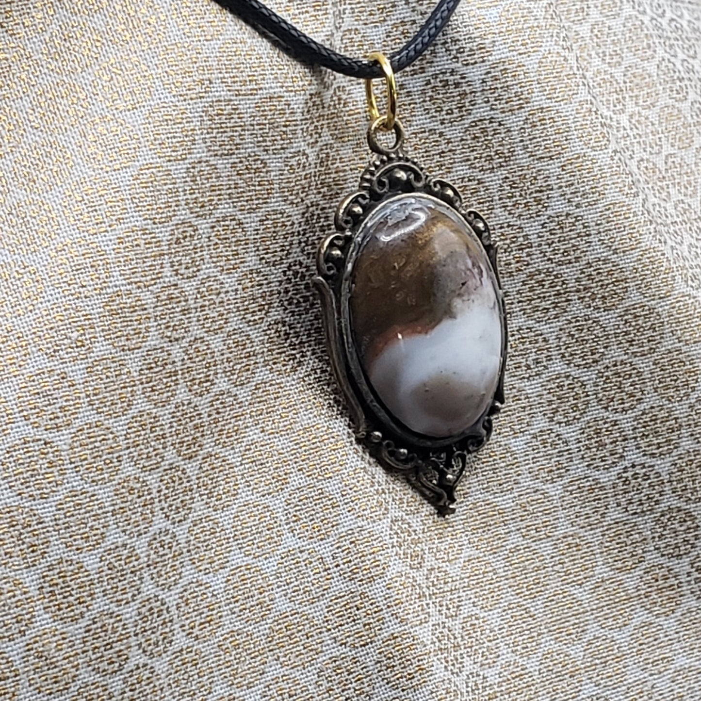 Brown Ocean Jasper Crystal 1" Oval Natural Polished Stone Pendant 20" black cord (CJ00014) Simply CBD LLC