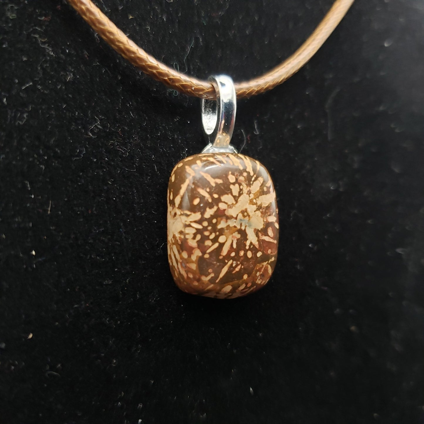 Starburst Jasper Agate 3/4" Rectangle Stone Pendant 18" brown cord Necklace (CJ00027) Simply CBD LLC