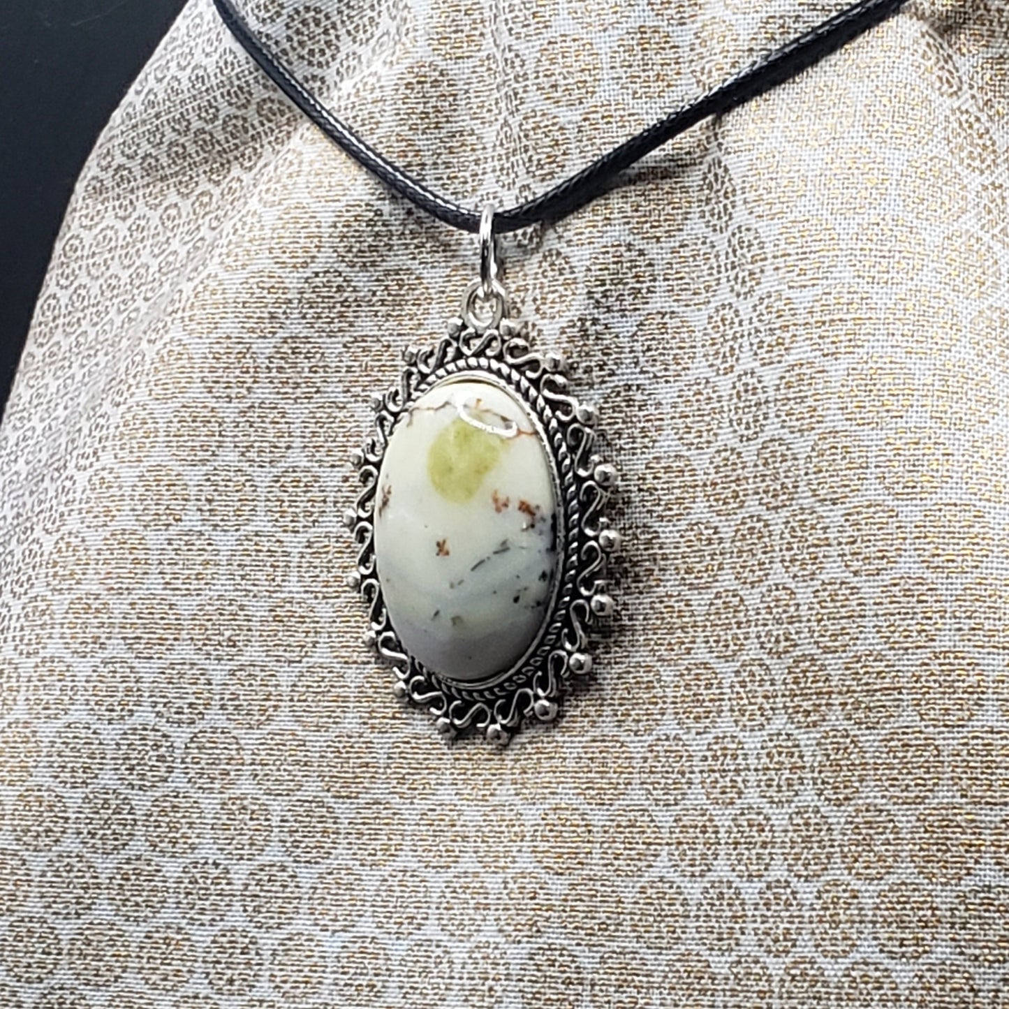 Jasper Crystal 1" Oval Natural Stone Pendant Necklace 20" Black Cord (CJ00004) Simply CBD LLC