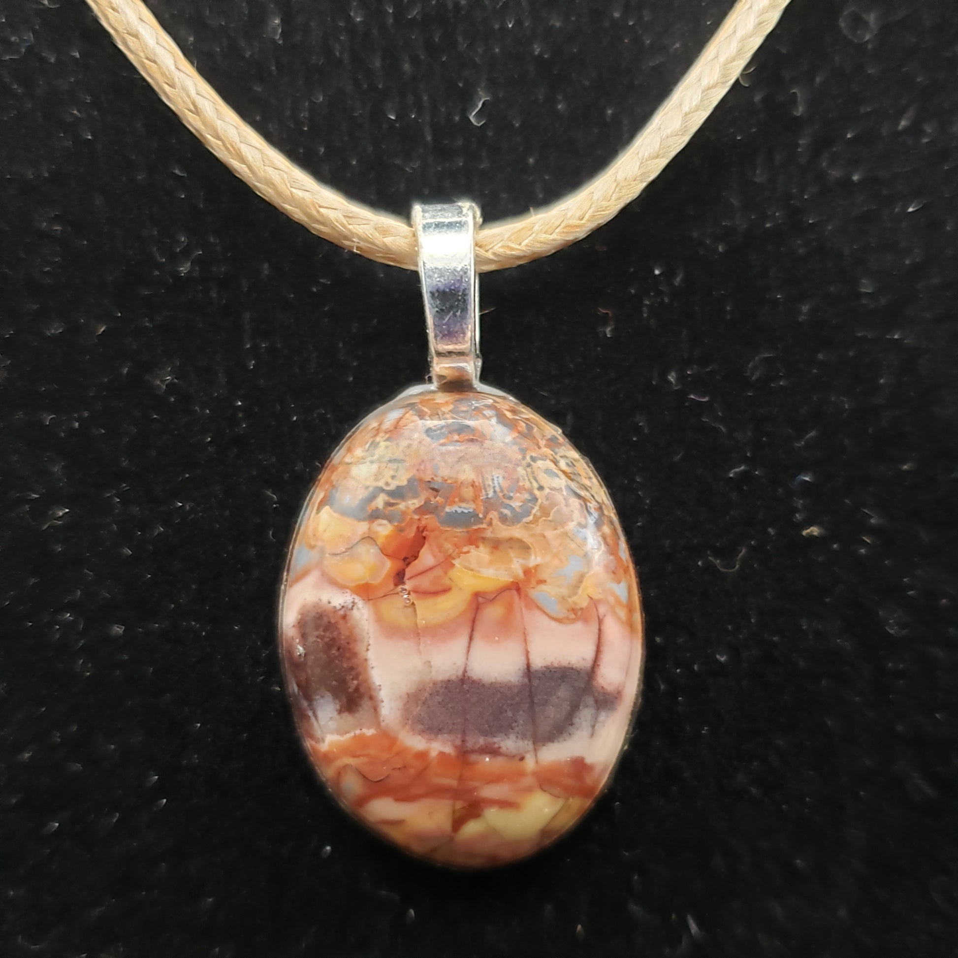 Brown Banded Jasper Agate 1" Oval Stone Pendant Necklace Jewelry 18" Gold Cord (CJ00044) Simply CBD LLC