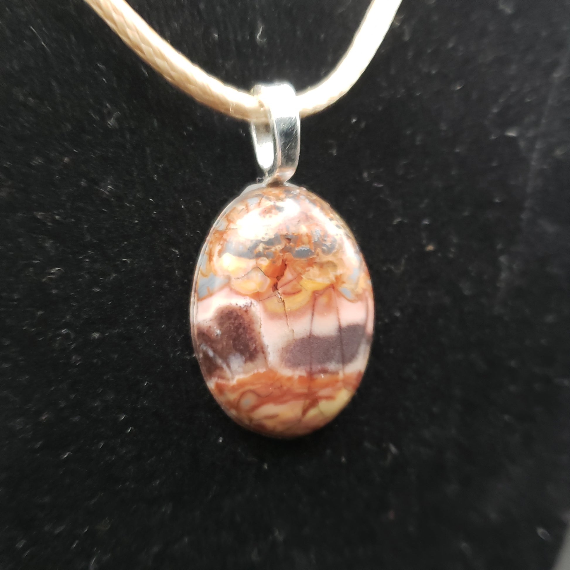 Brown Banded Jasper Agate 1" Oval Stone Pendant Necklace Jewelry 18" Gold Cord (CJ00044) Simply CBD LLC