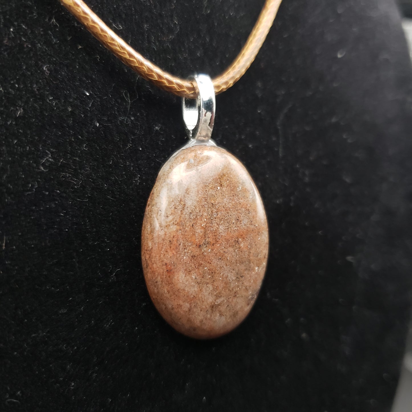 Brown Sparkle 1 1/8" Oval Stone Pendant Necklace 18" Brown Cord Jewelry (CJ00043) Simply CBD LLC