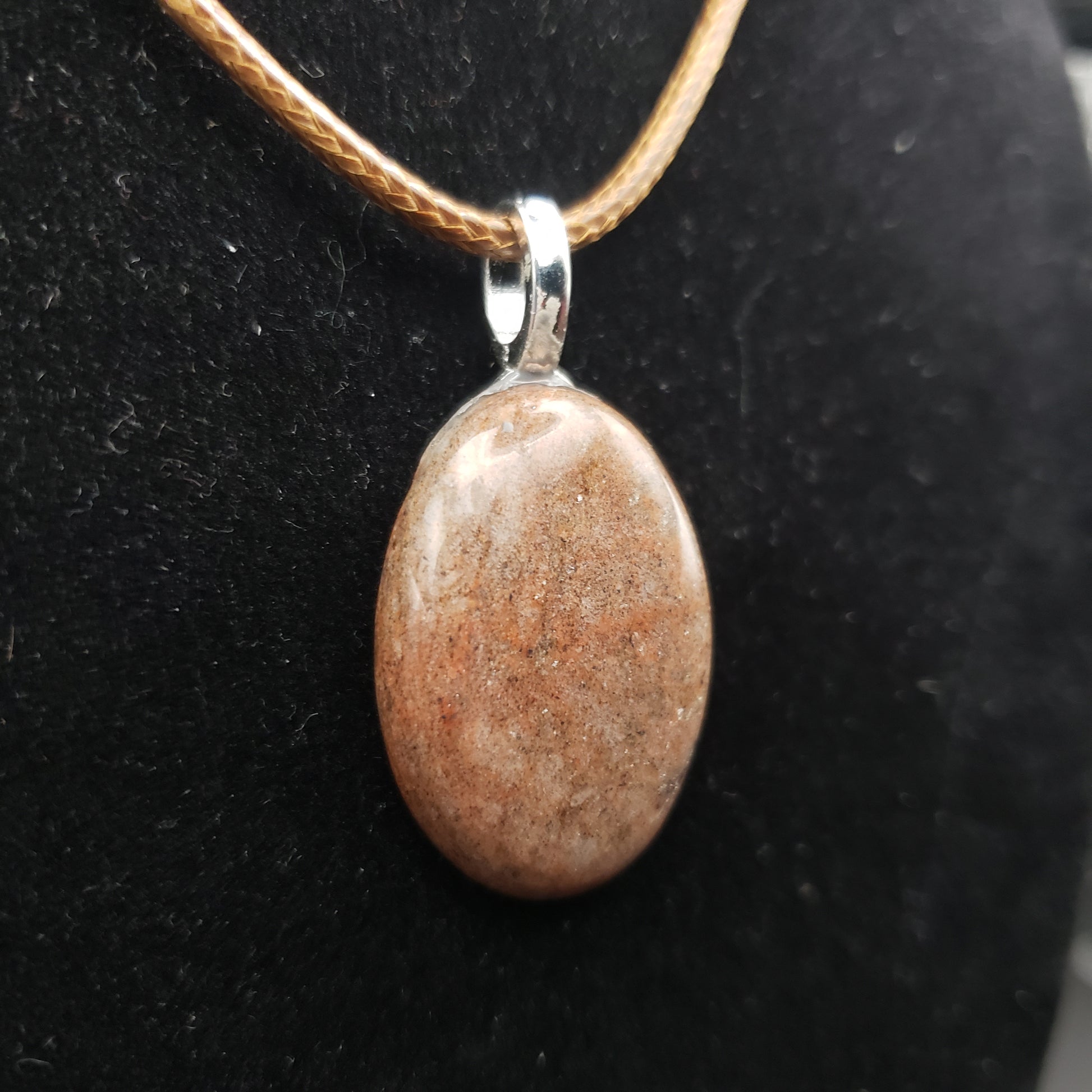 Brown Sparkle 1 1/8" Oval Stone Pendant Necklace 18" Brown Cord Jewelry (CJ00043) Simply CBD LLC