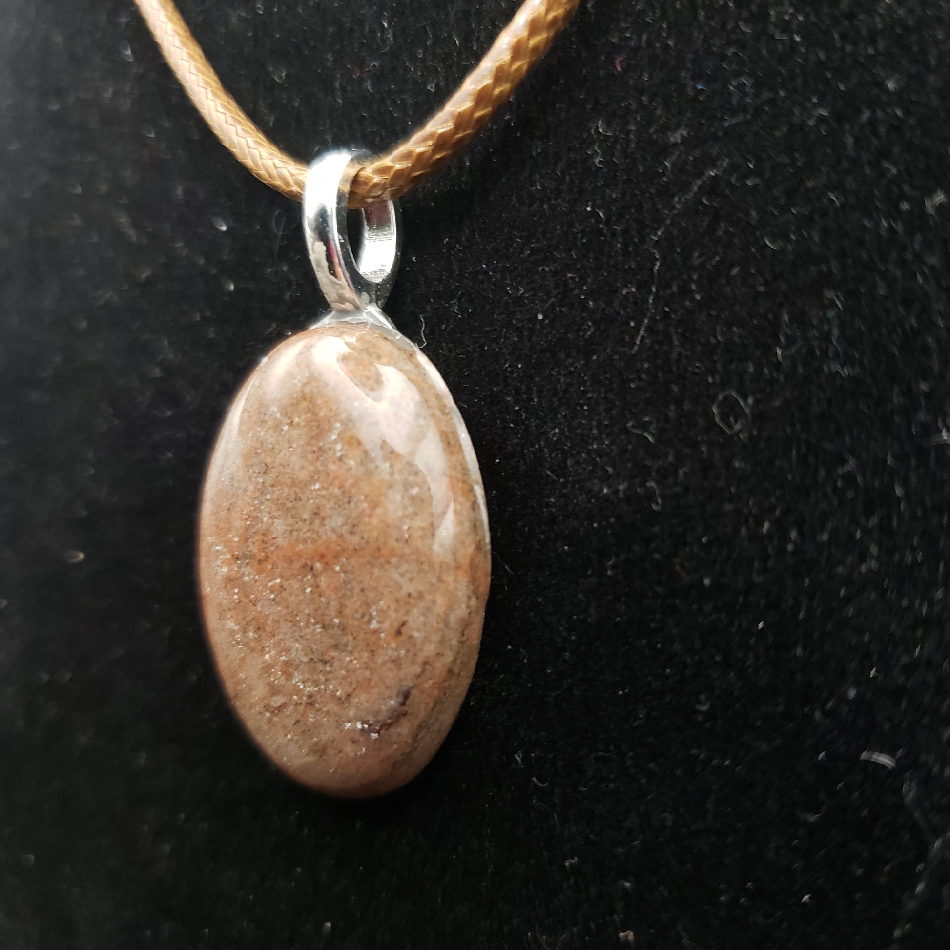 Brown Sparkle 1 1/8" Oval Stone Pendant Necklace 18" Brown Cord Jewelry (CJ00043) Simply CBD LLC