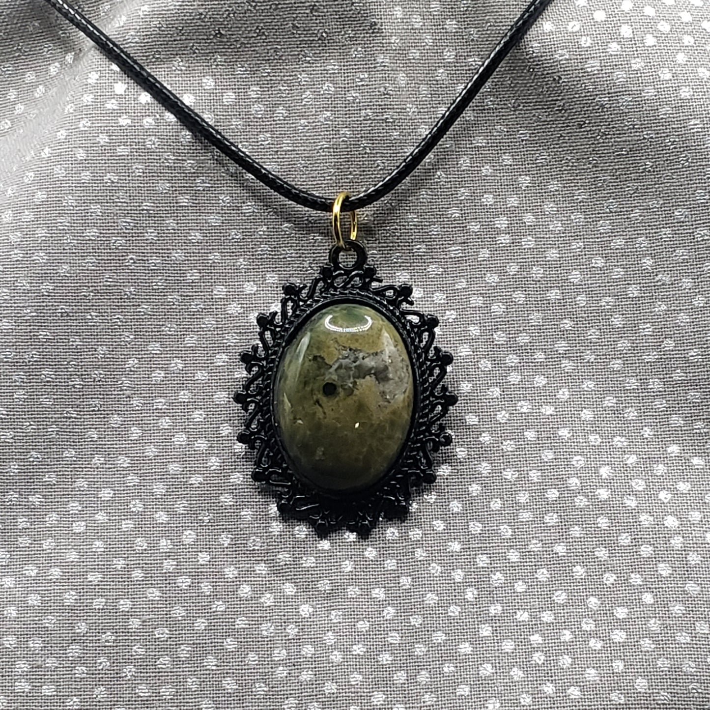 Ocean Jasper Crystal 1" Oval Natural Polished Stone Pendant Necklace (CJ00001) Simply CBD LLC