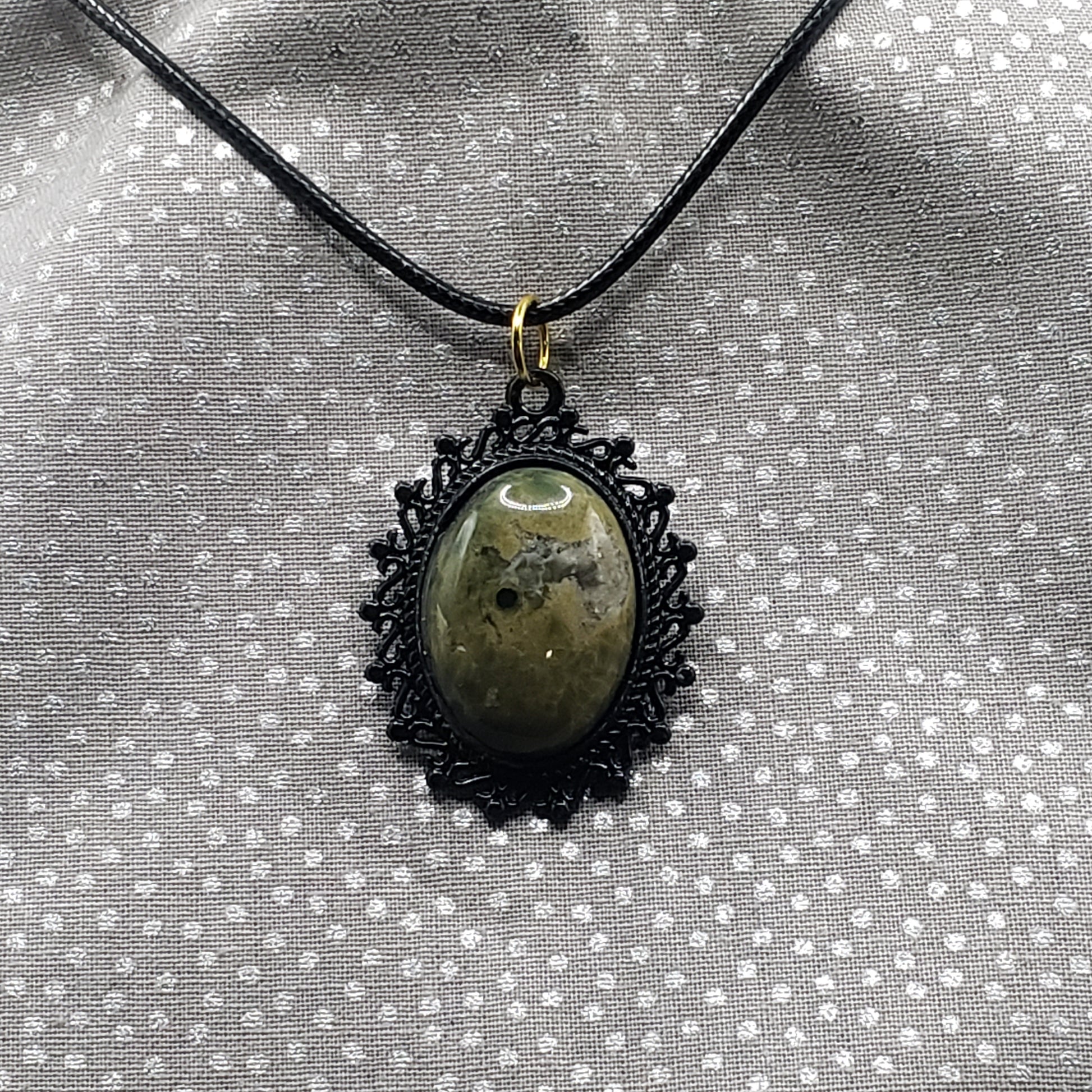 Ocean Jasper Crystal 1" Oval Natural Polished Stone Pendant Necklace (CJ00001) Simply CBD LLC