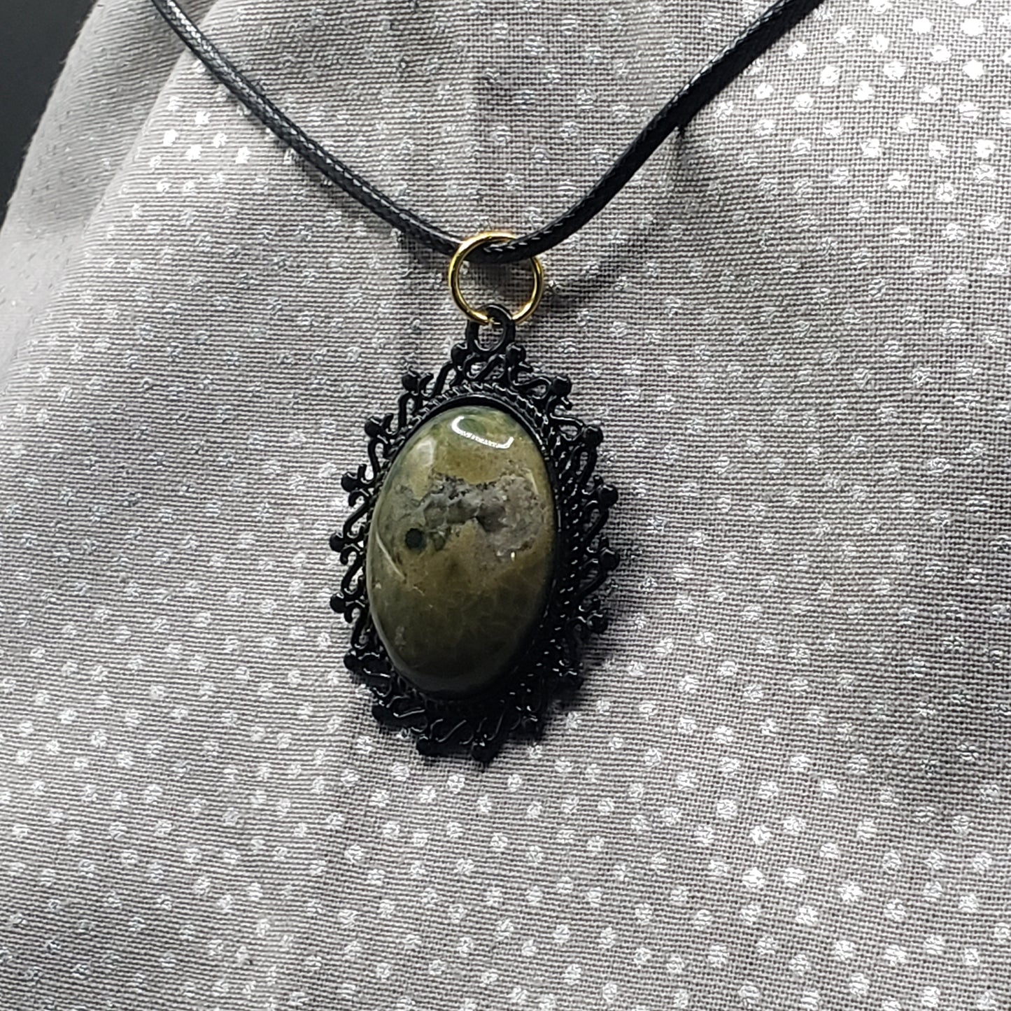Ocean Jasper Crystal 1" Oval Natural Polished Stone Pendant Necklace (CJ00001) Simply CBD LLC
