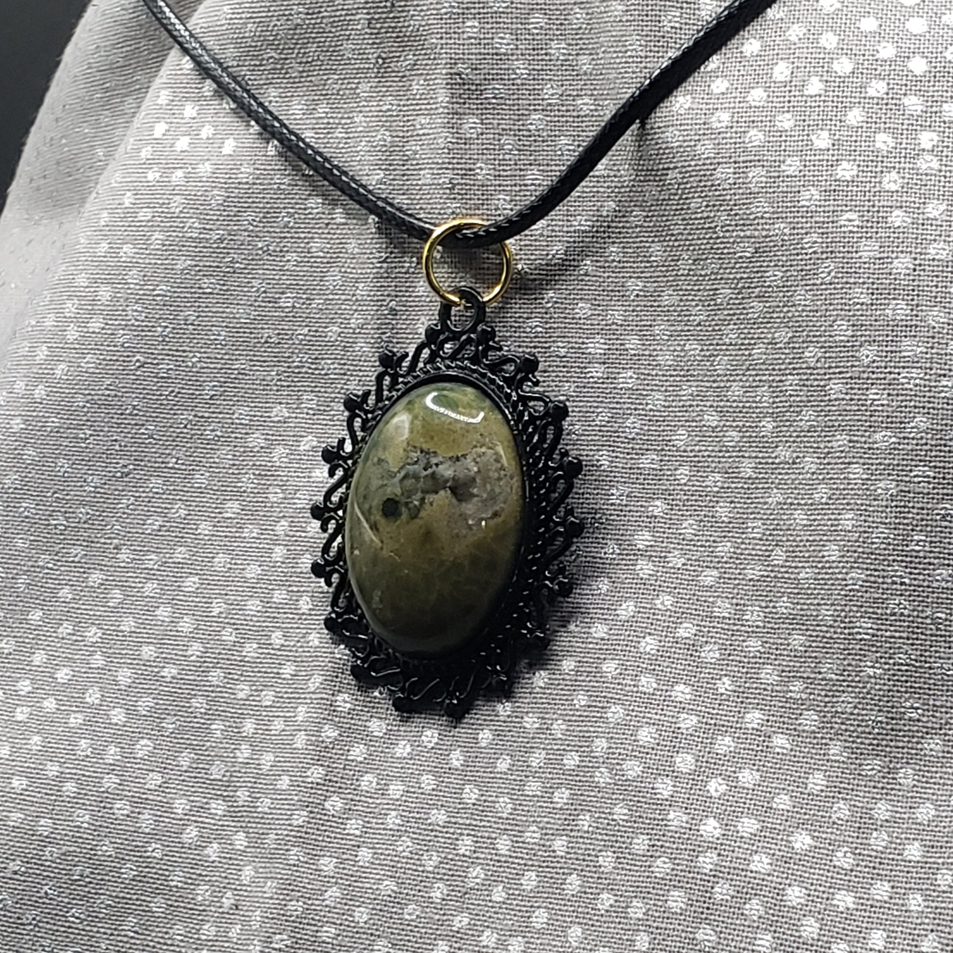 Ocean Jasper Crystal 1" Oval Natural Polished Stone Pendant Necklace (CJ00001) Simply CBD LLC
