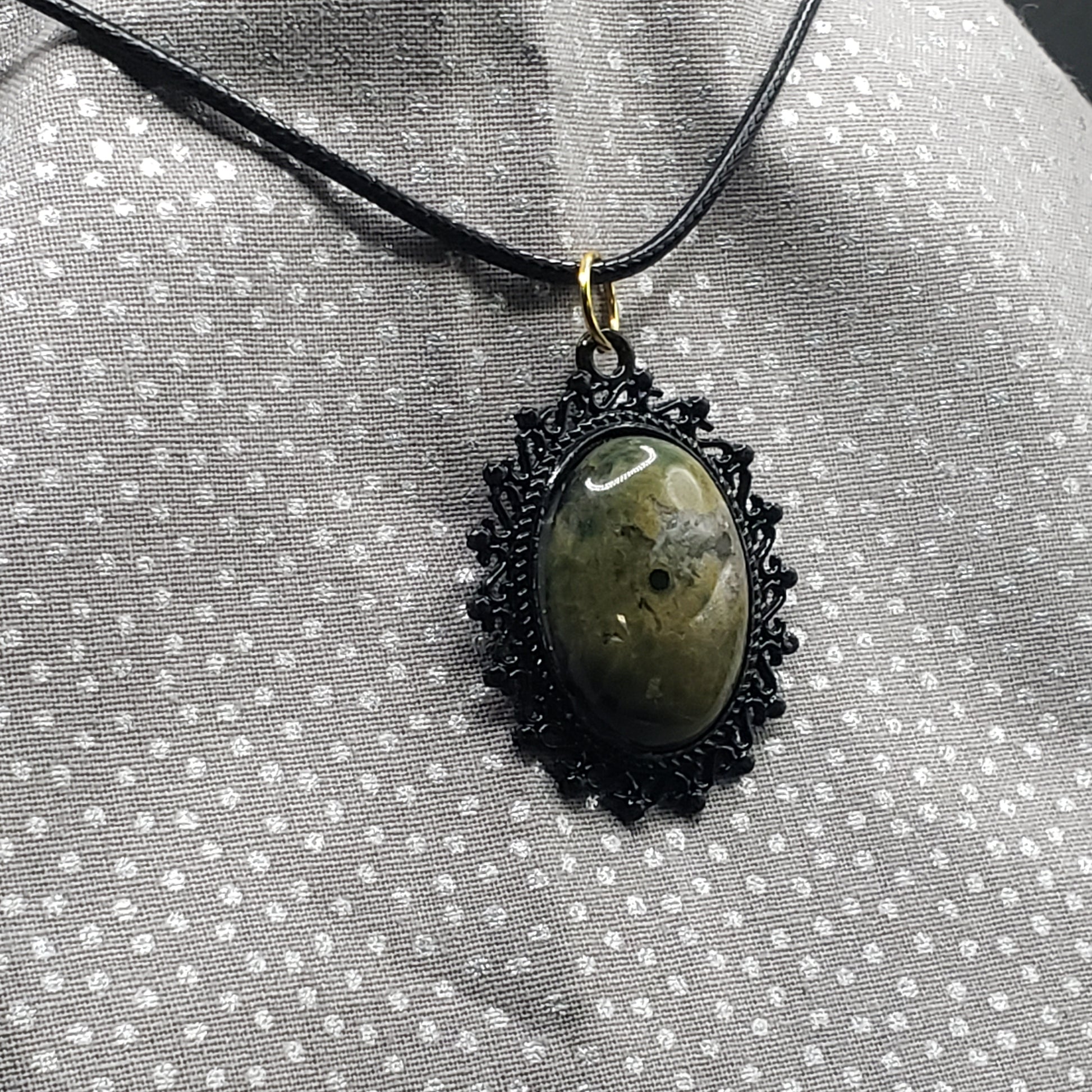 Ocean Jasper Crystal 1" Oval Natural Polished Stone Pendant Necklace (CJ00001) Simply CBD LLC