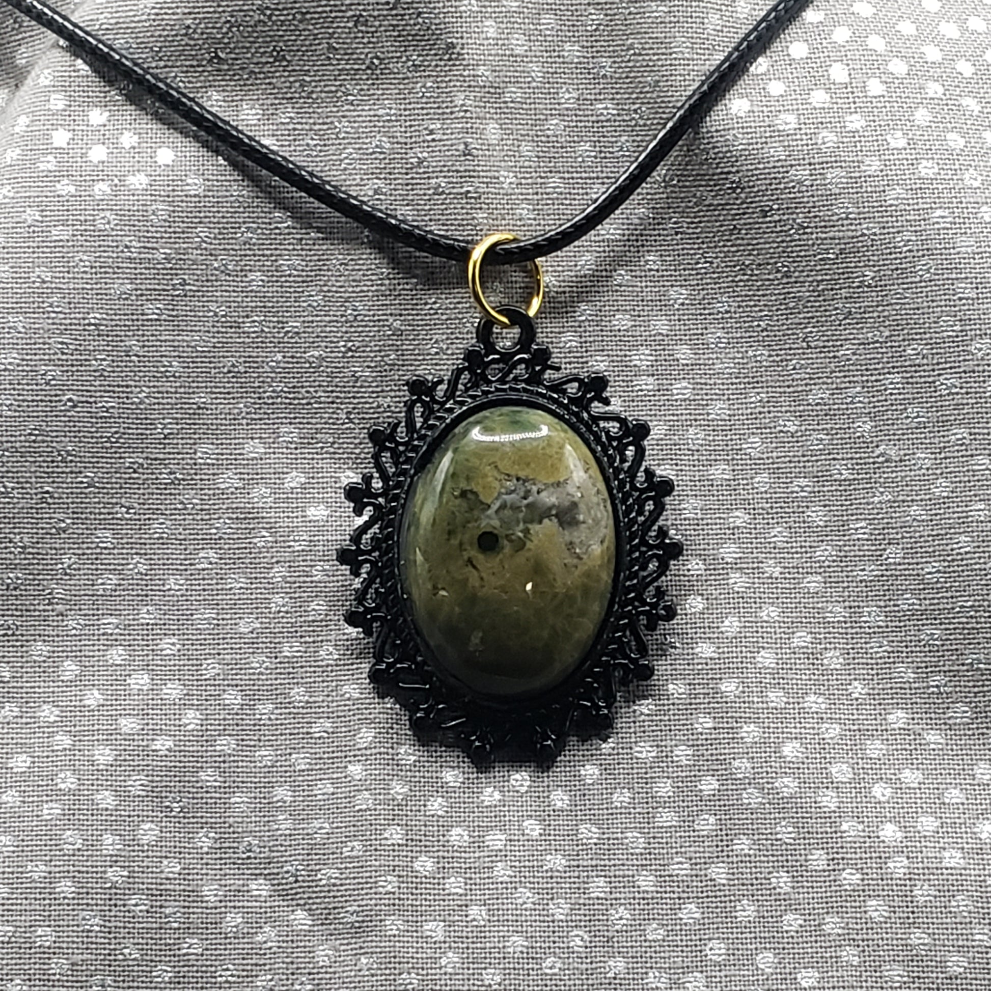 Ocean Jasper Crystal 1" Oval Natural Polished Stone Pendant Necklace (CJ00001) Simply CBD LLC