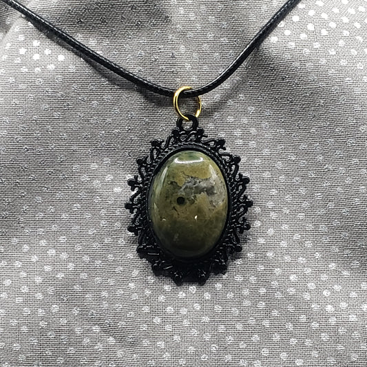 Ocean Jasper Crystal 1" Oval Natural Polished Stone Pendant Necklace (CJ00001) Simply CBD LLC