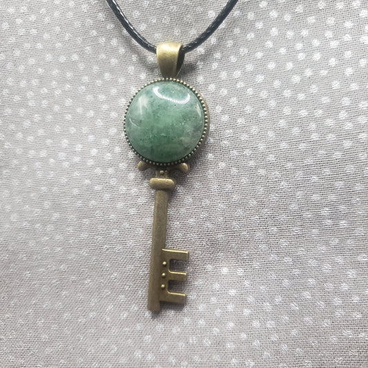 Green Aventurine Crystal 3/4" Round Natural Stone Key Pendant Necklace Amulet 20" black cord (CJ00005) Simply CBD LLC