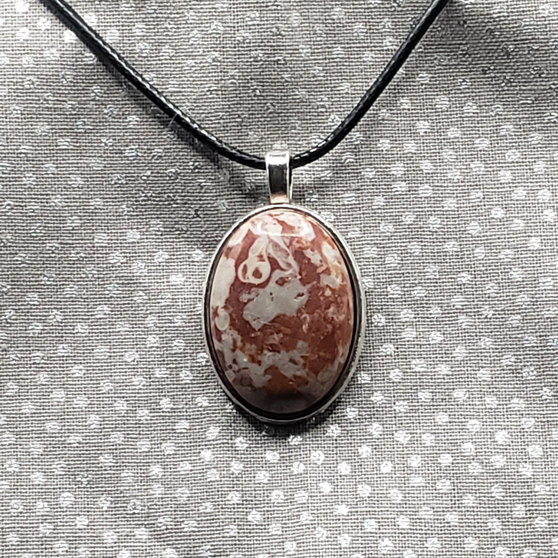 Orange/Gray Jasper Agate 1" Oval Stone Pendant Necklace Jewelry 20" black cord (CJ00018) Simply CBD LLC