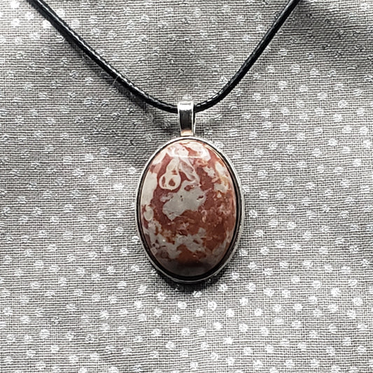 Orange/Gray Jasper Agate 1" Oval Stone Pendant Necklace Jewelry 20" black cord (CJ00018) Simply CBD LLC
