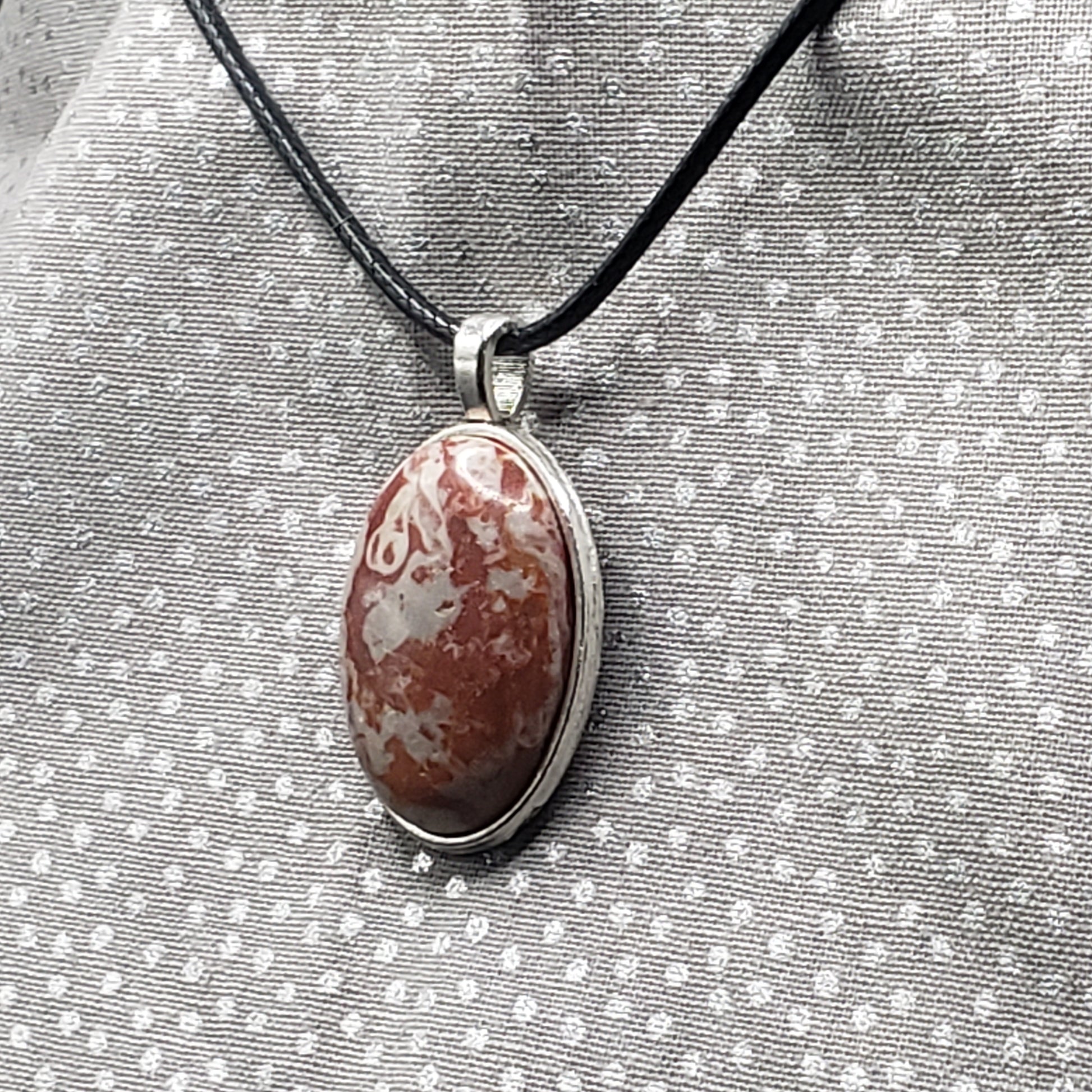 Orange/Gray Jasper Agate 1" Oval Stone Pendant Necklace Jewelry 20" black cord (CJ00018) Simply CBD LLC