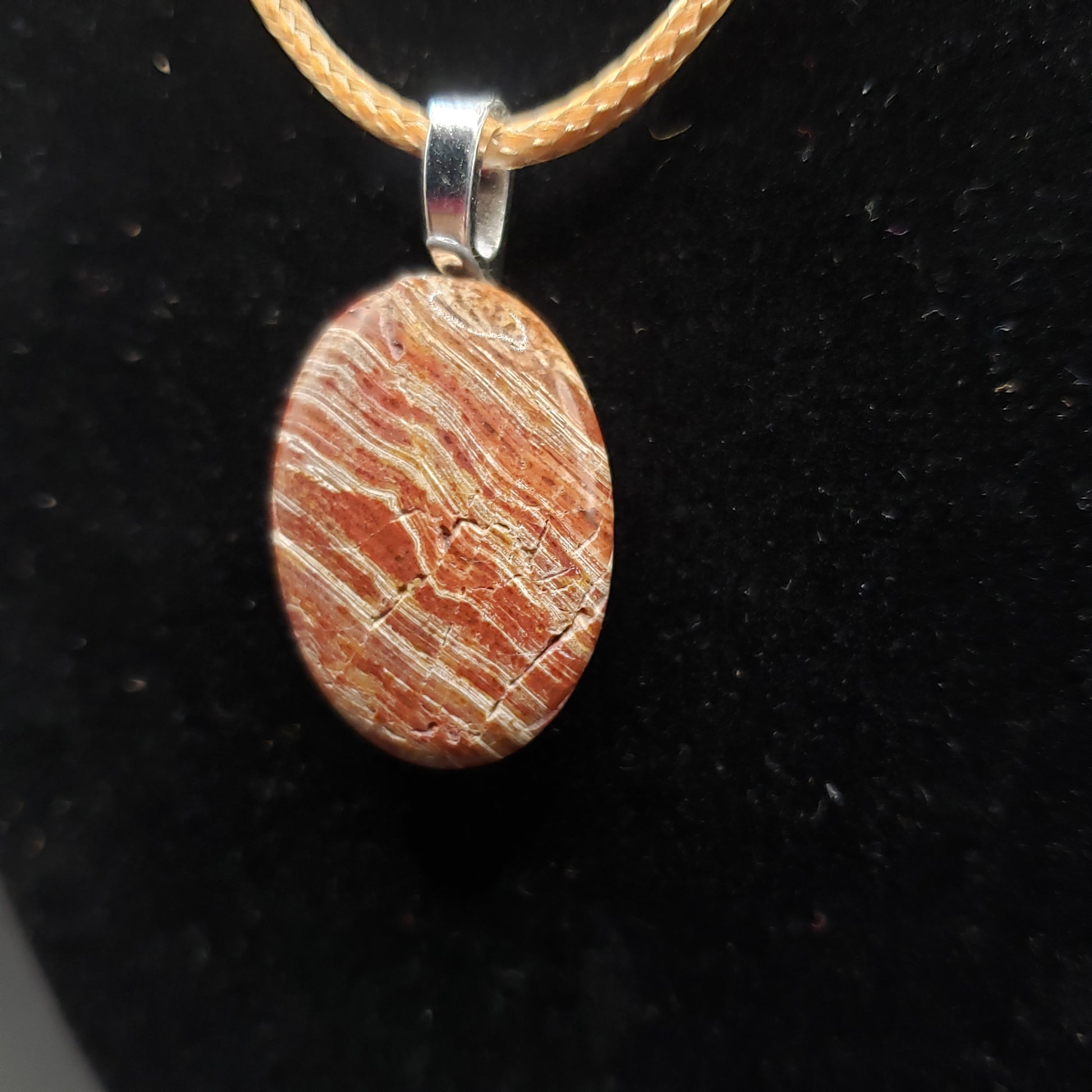 Red Beige Banded 1" Oval Stone Jasper Agate Pendant Necklace 18" Gold Cord (CJ00029) Simply CBD LLC