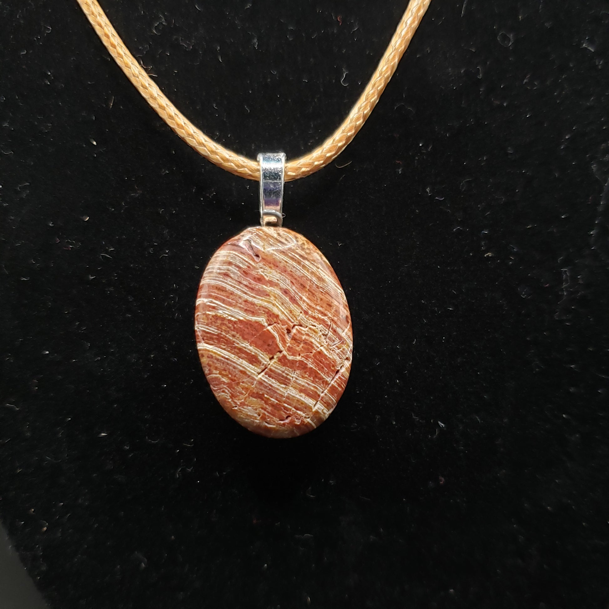 Red Beige Banded 1" Oval Stone Jasper Agate Pendant Necklace 18" Gold Cord (CJ00029) Simply CBD LLC