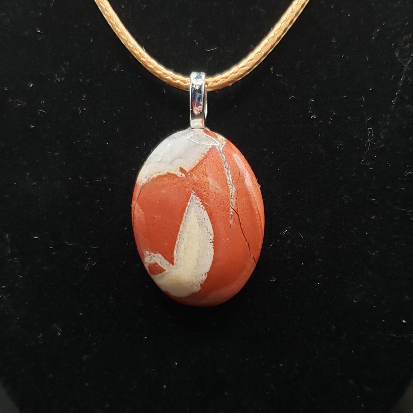 Red Creme Morrisonite Jasper Agate 1 1/4" Oval Stone Pendant Necklace 17" long golden cord (CJ00037) Simply CBD LLC