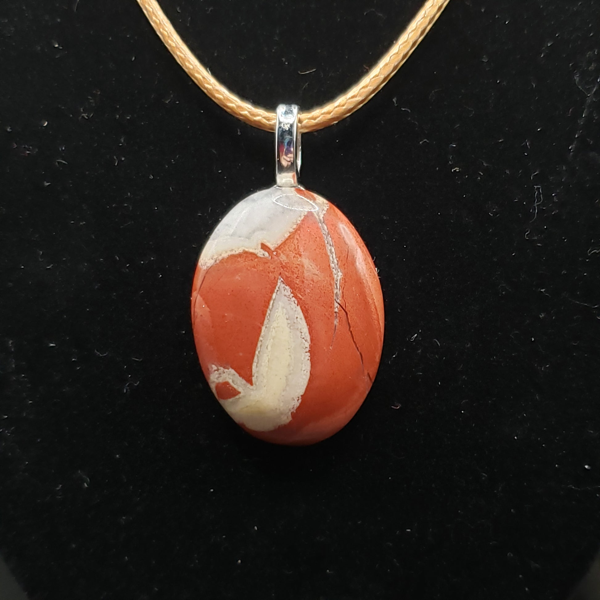 Red Creme Morrisonite Jasper Agate 1 1/4" Oval Stone Pendant Necklace 17" long golden cord (CJ00037) Simply CBD LLC