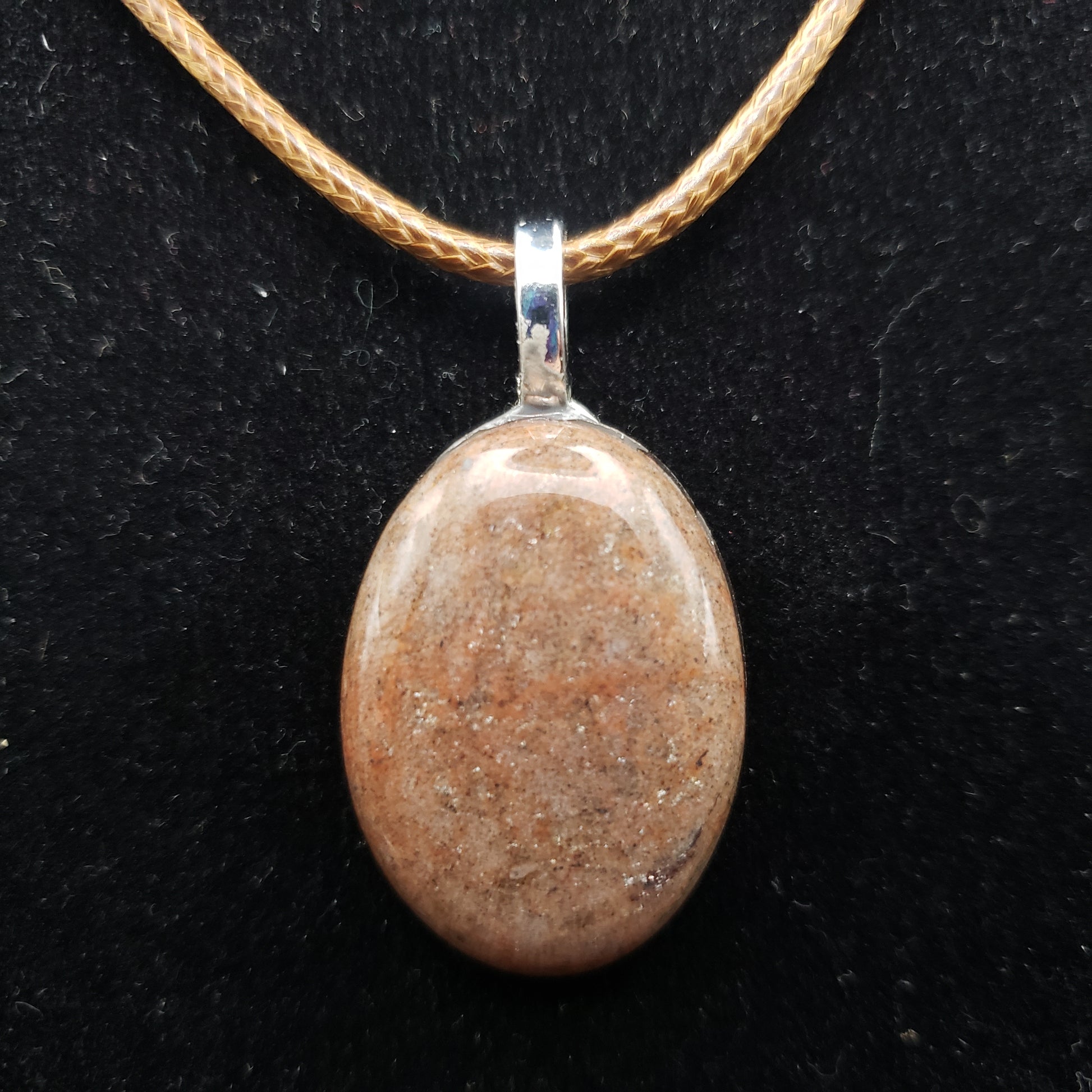 Brown Sparkle 1 1/8" Oval Stone Pendant Necklace 18" Brown Cord Jewelry (CJ00043) Simply CBD LLC
