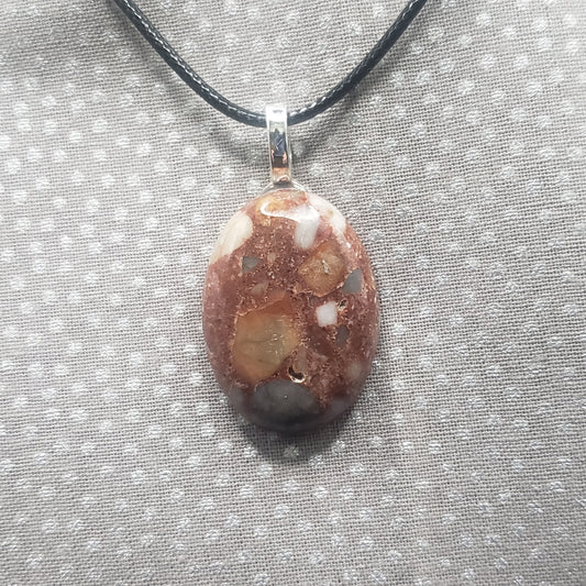 Spotted Jasper Crystal 1 1/4" Oval Natural Stone Pendant Necklace (CJ00032) Simply CBD LLC