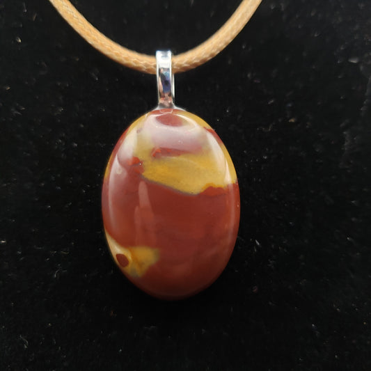 Red Yellow Jasper Agate 1 1/4" Oval Stone Pendant Necklace 17" long golden cord (CJ00034) Simply CBD LLC