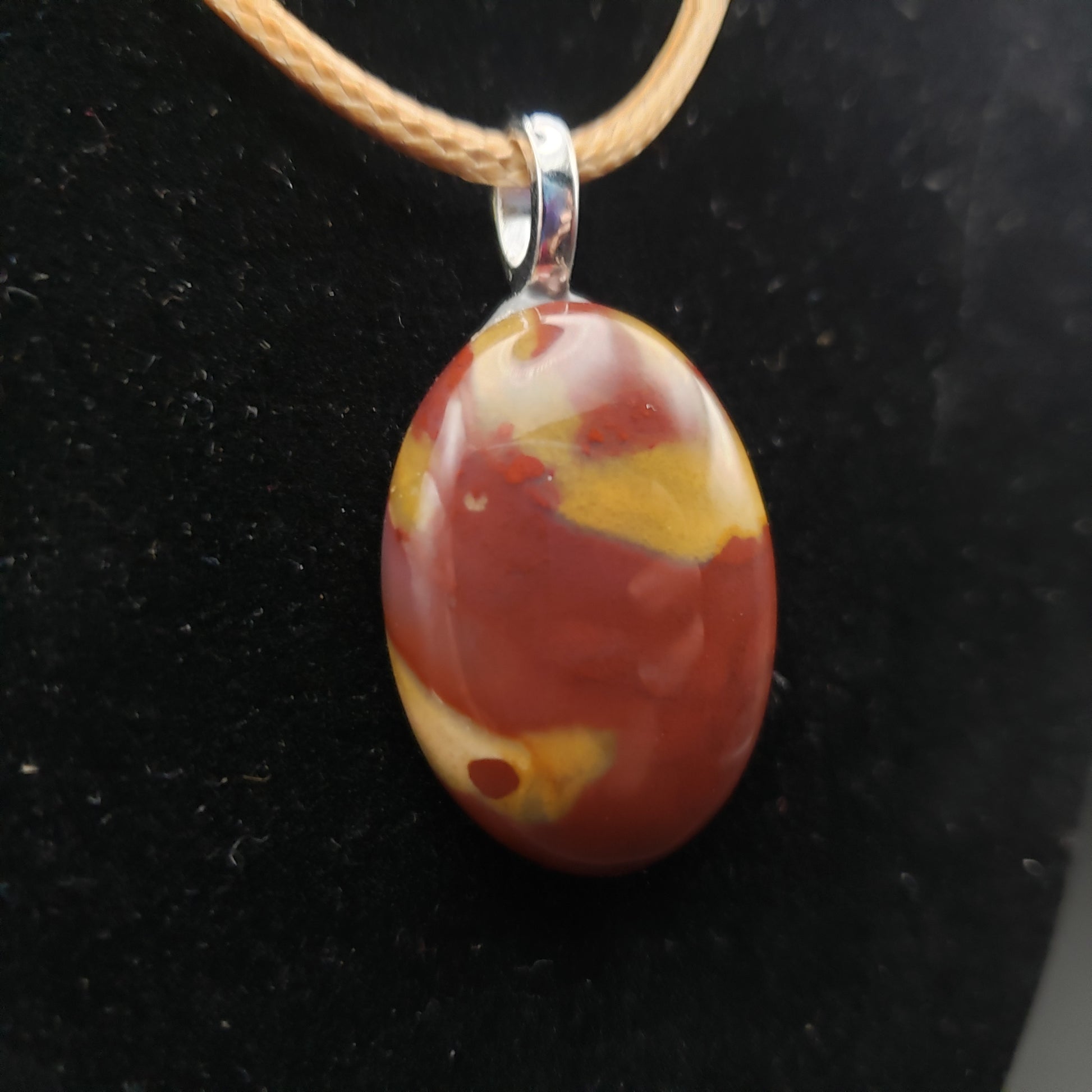 Red Yellow Jasper Agate 1 1/4" Oval Stone Pendant Necklace 17" long golden cord (CJ00034) Simply CBD LLC